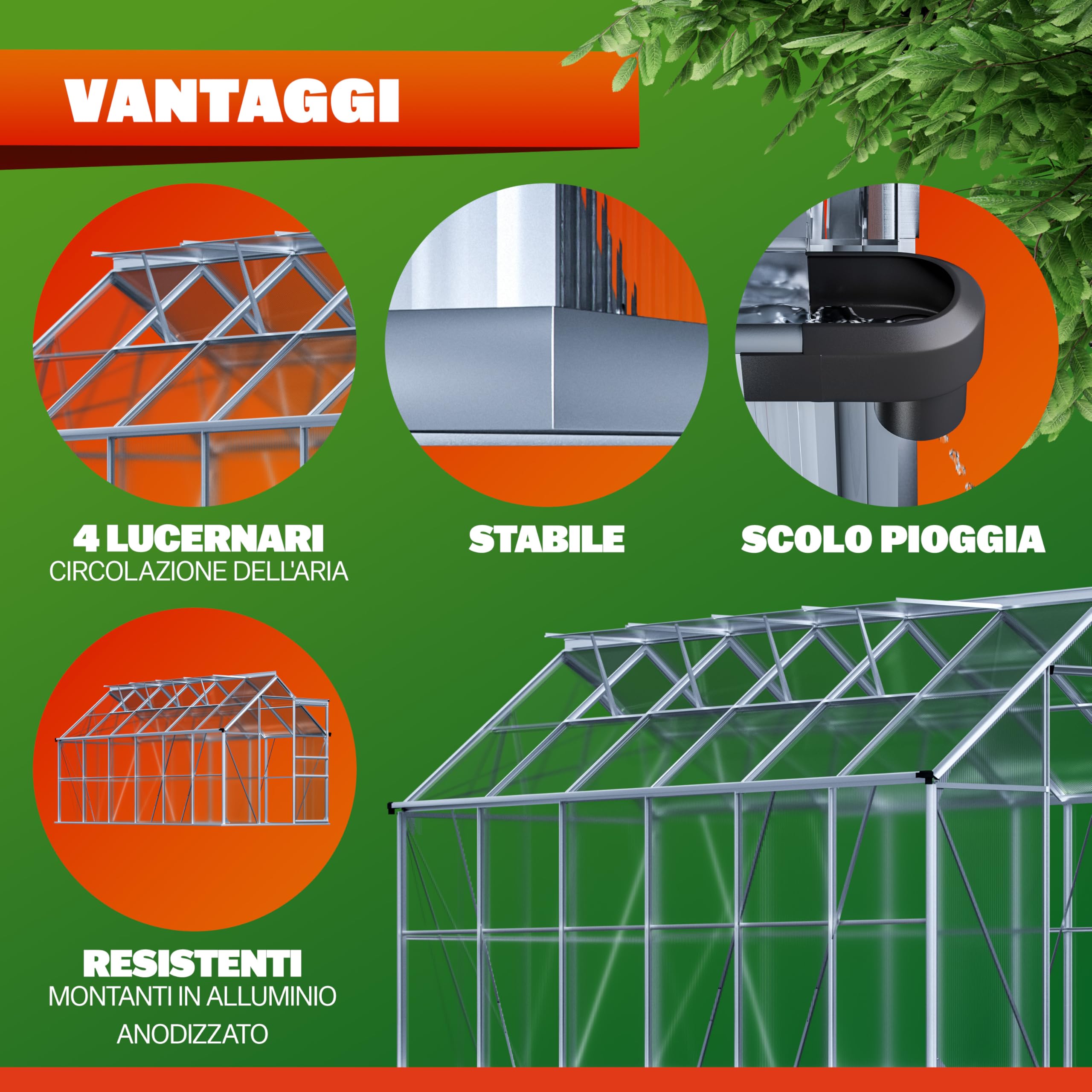 GARDEBRUK® Serra da Giardino in Alluminio 7,2m² 380x190cm incl. 4 Lucernari Coltivazione Orto per Piante Giardinaggio 11,73m³