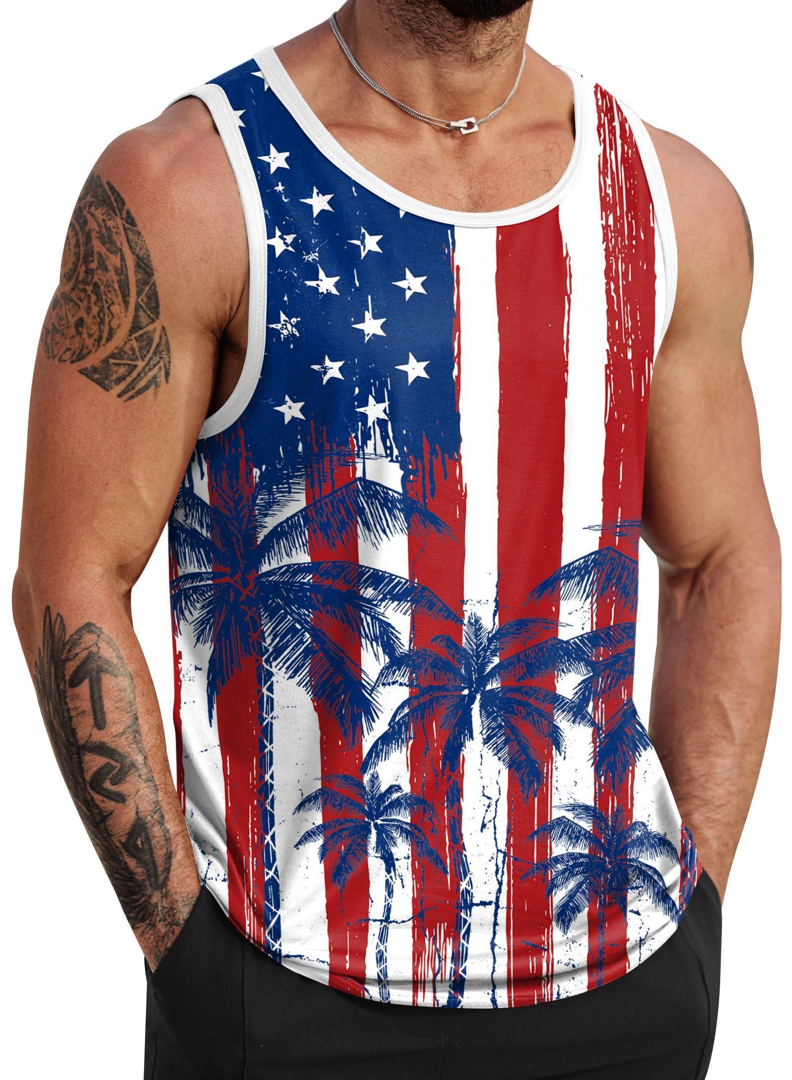 VOGSTART Mens Beach Tank Tops Summer Vacation Graphic Sleeveless Shirts