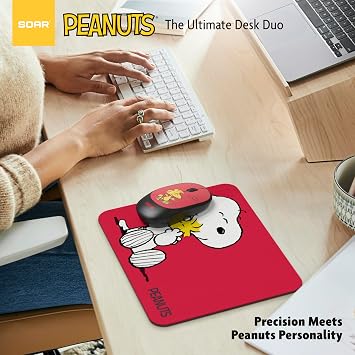 SOAR Peanuts Snoopy Mouse and Mouse Pad Combo, Snoopy and Woodstock Hug - Red