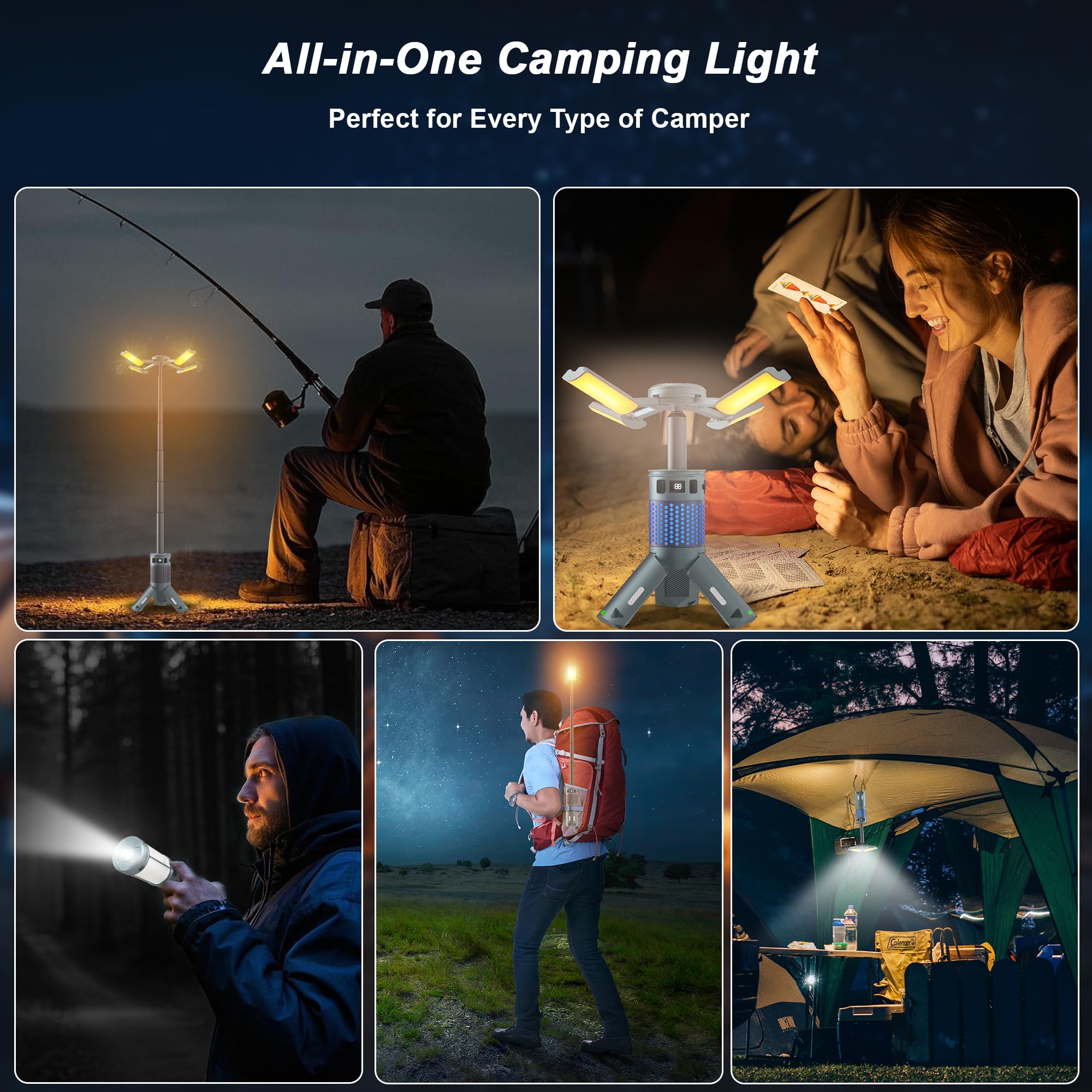 Camping-Lichter, wiederaufladbare Teleskop-Camping-Lichter mit Ständer, 12000 mAh, Campinglaternen und Lichter mit RGB, Magnetfuß, tragbare Taschenlampen für Camping, Wandern, Notfall