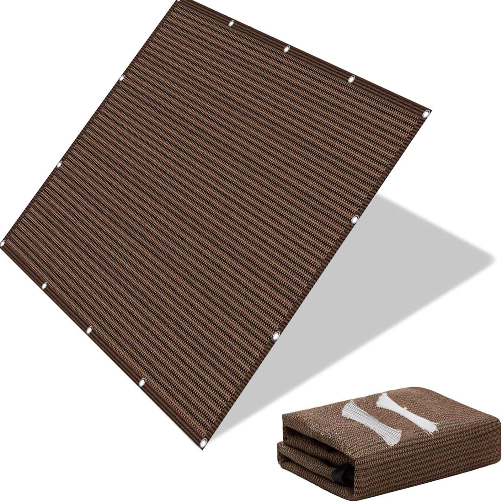 Balcony Cover 95 x 120 cm Light Transparent Wind and UV Protection, Privacy Protecting Garden Awning with Cable Ties and Rope for Backyard/Deck/Railing, Brown