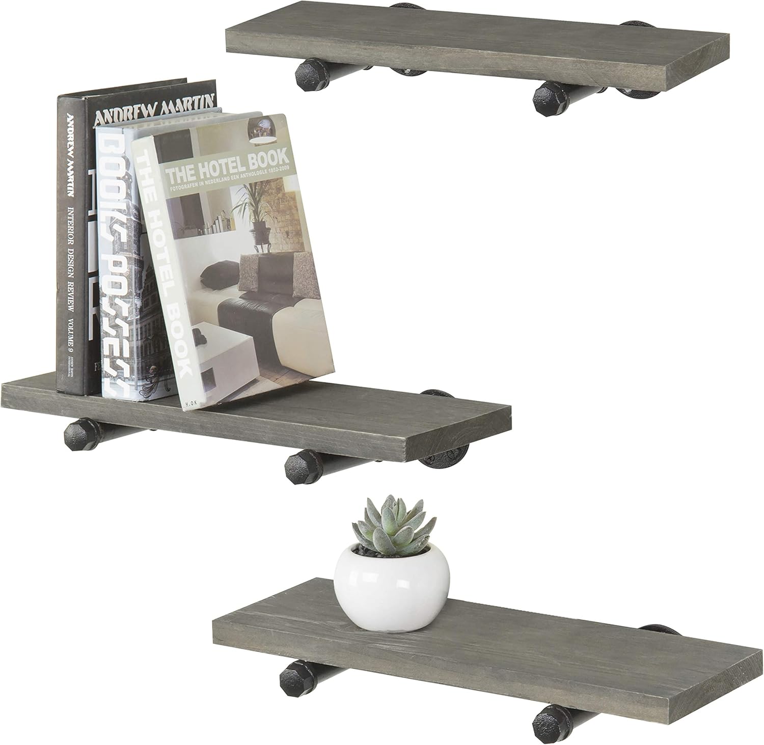 MyGift Wood Floating Shelves Vintage for Max 89 OFF Shelf B Grey Wall