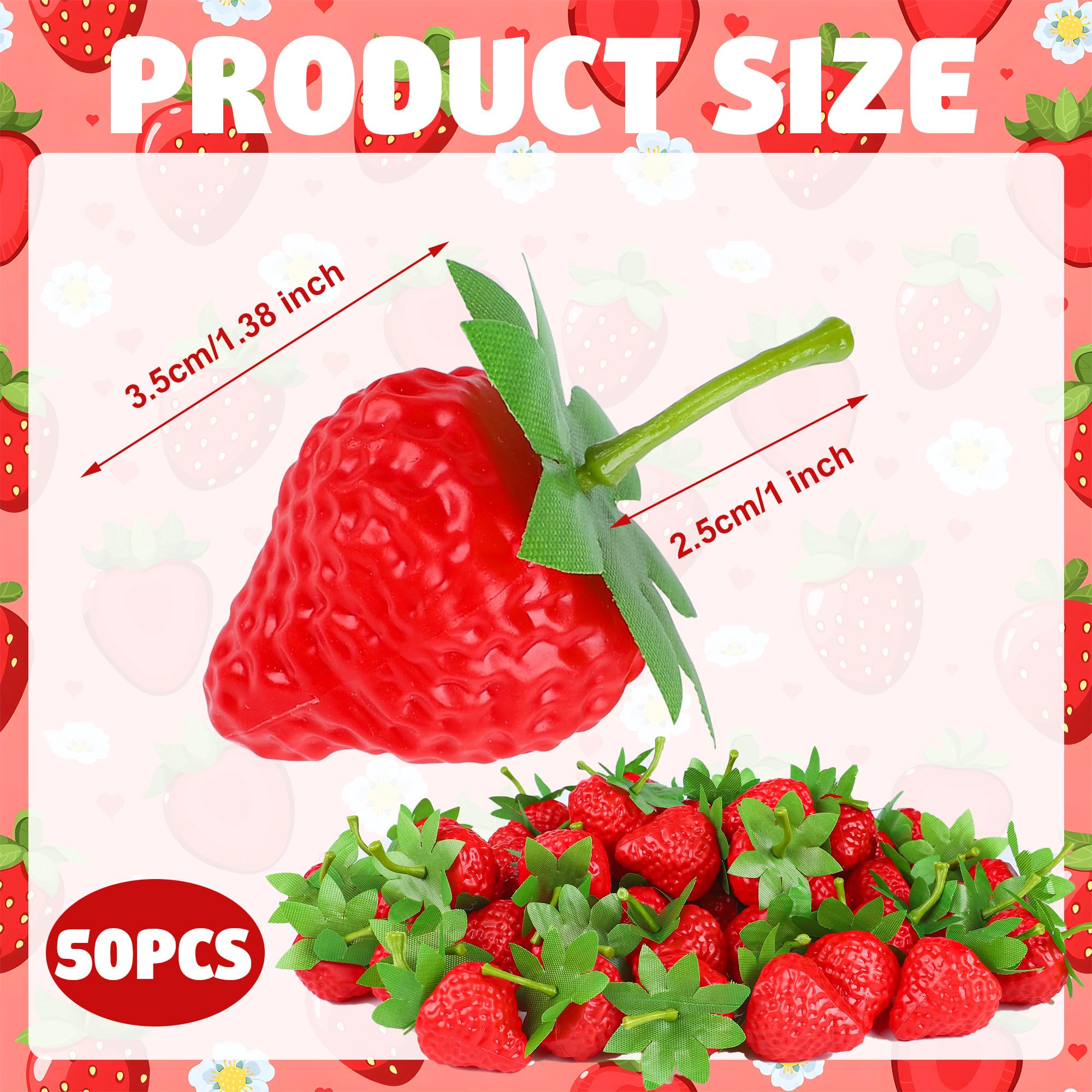 Maniaacer 50 PCS Artificial Red Strawberries Fake Plastic Strawberry Faux Realistic Strawberry Decor Lifelike Decorative Red Strawberries for Home Kitchen Festival Party Photography Cake Decoration