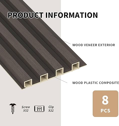 Miniatura 10 de POHARE WPC - Paneles de pared de listones, paquete de 8 listones decorativos de madera acústica para pared y techos, paneles acústicos para