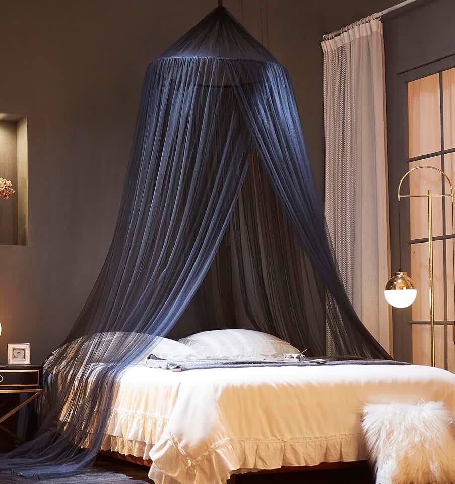 Mengersi Mosquiteiro Para Cama Com Dossel, Cortina Para Cama Com Dossel, Tenda Mosquiteira Em Formato De Cúpula, Para Uso Interno E Externo, Preto, Tamanho Casal.