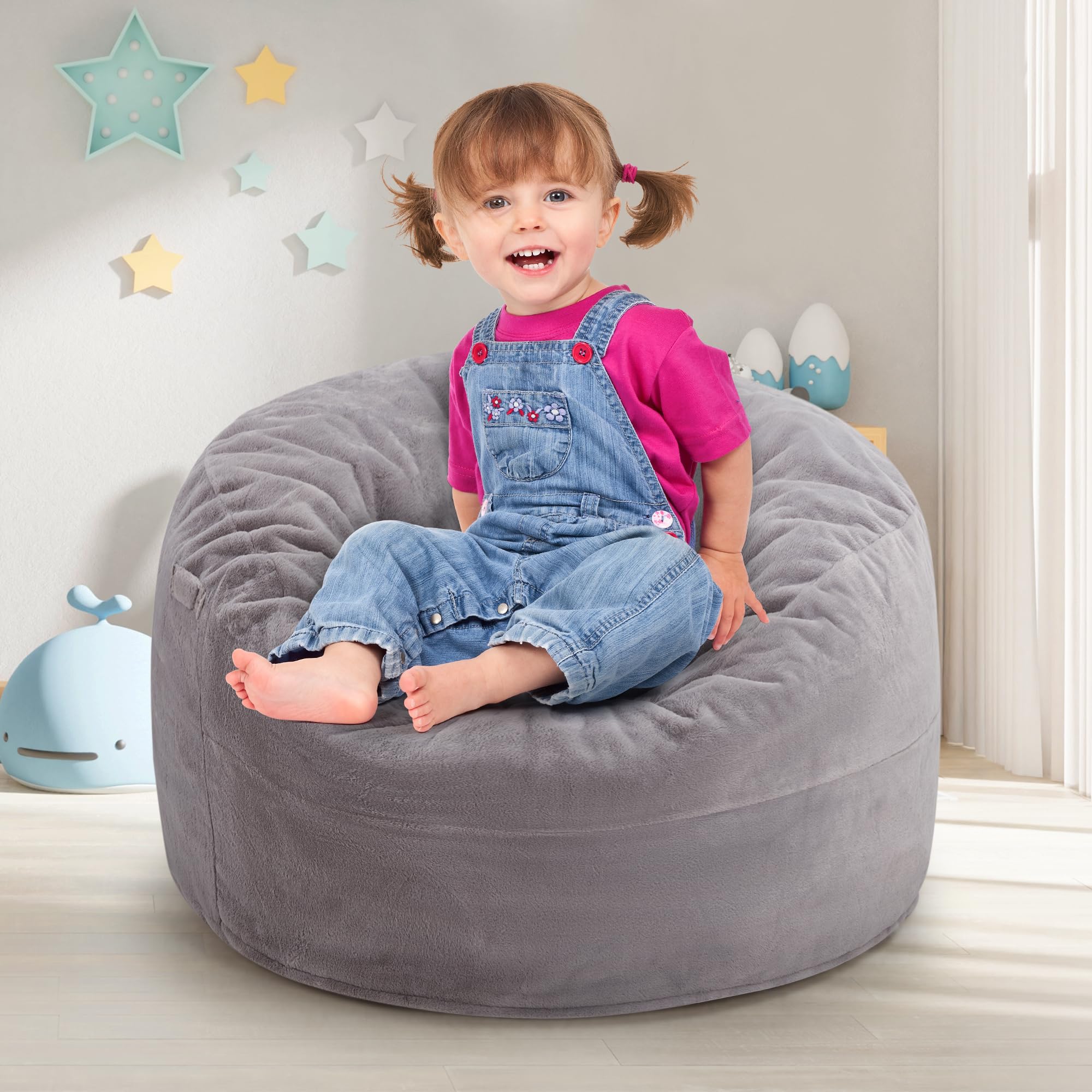 Hobestluk Bean Bag Chairs 2.5FT Bean Bag Chair with Memory Foam Filled & Plush Faux Fur Cover Small Bean Bag Chairs for Playroom, Living Room, Bedroom