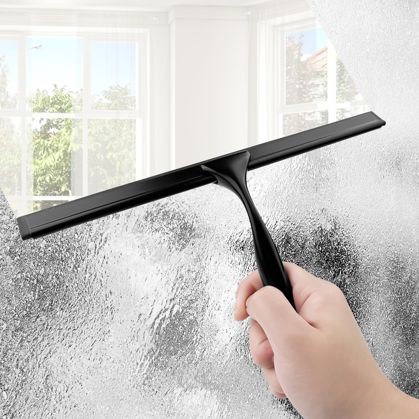 Rasqueta Limpiacristales para Ducha, Escobilla de Ducha 25.5cm, Limpia Cristales con Gancho, Negro Limpiacristales de Silicona, Herramientas de Limpieza del, para Ducha, Baño, Azulejos, Espej