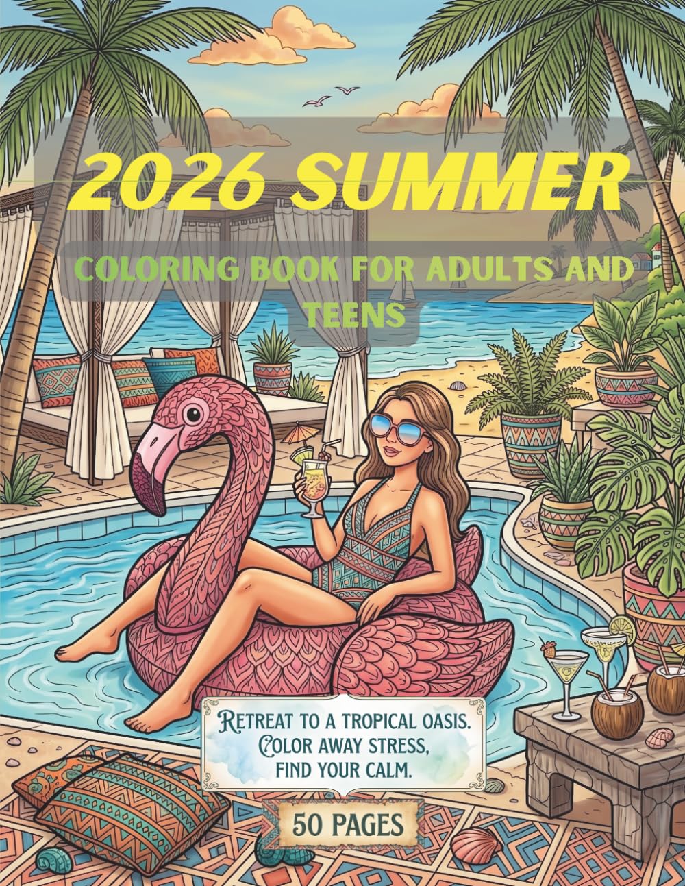 2026 Summer Beach Coloring Book for Adults and Teens: 50 Relaxing Coastal Scenes, Cozy Beach, Friendships, Summer Nights, Tropical Moments, and Vacation Vibes for Stress Relief