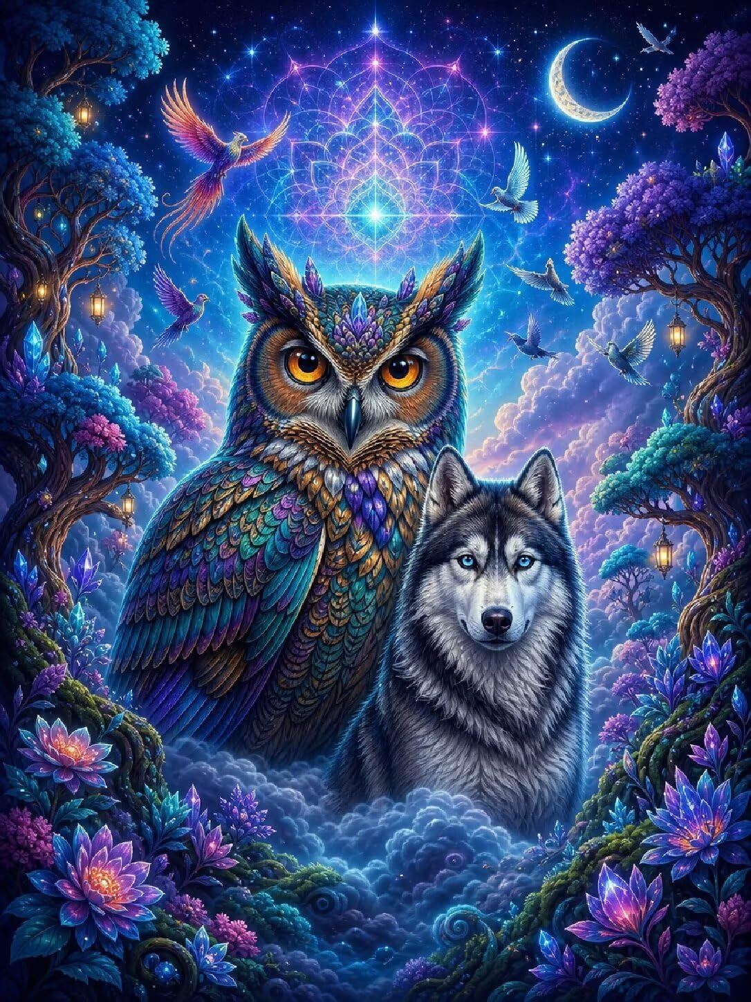 Diamond Painting Búho Kit, Manualidad Creativa y Relajante 80x100cm C8-106