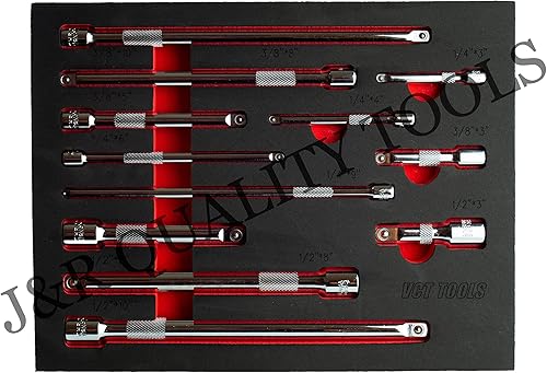 Miniatura 2 de VCT Juego de barra de extensión de 12 piezas, barra de extensión de enchufe de 1/4", 3/8" y 1/2", CR-V, acabado espejo PRO GRADE Shop Tools