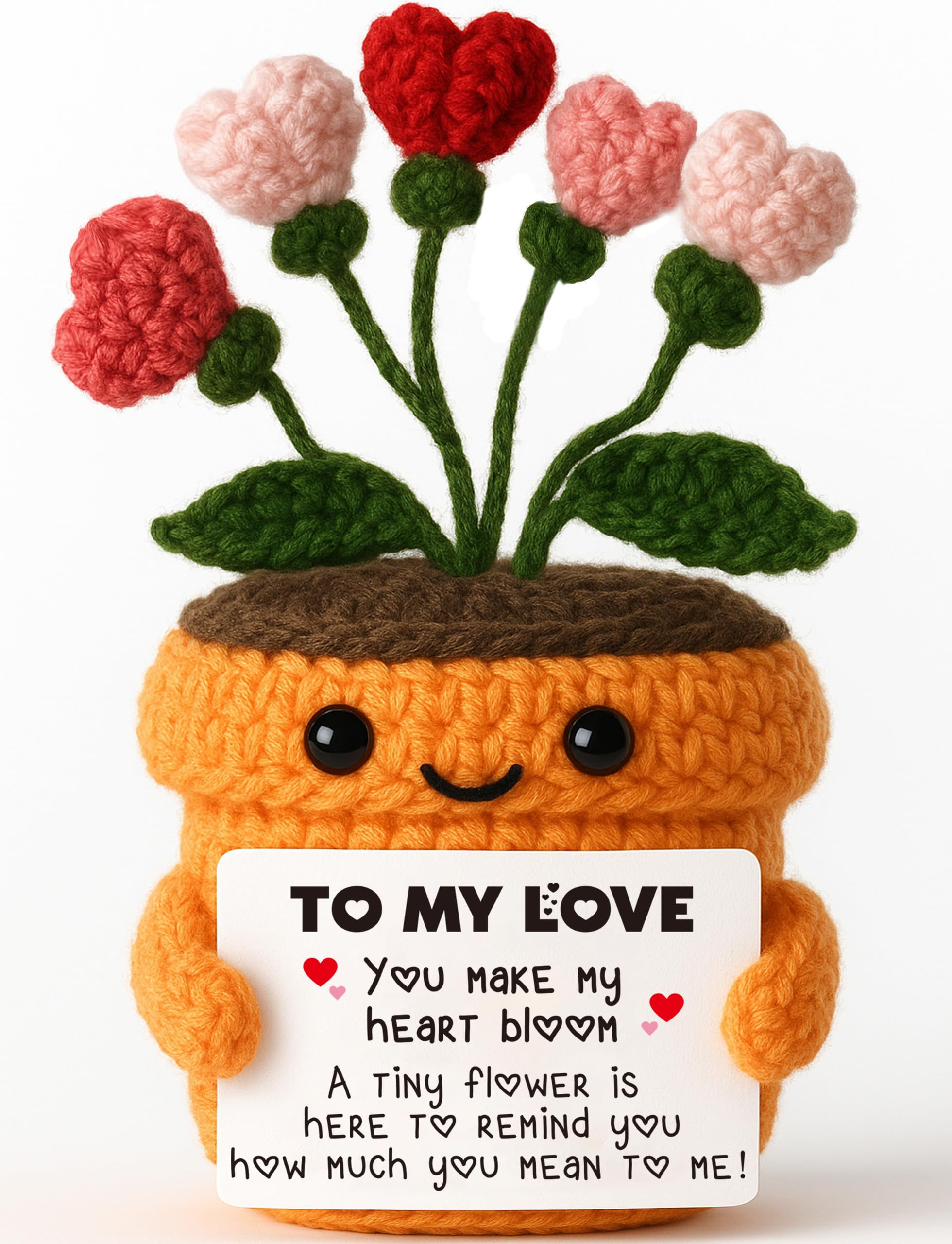 MAMAGIFTREE You Make My Heart Bloom Crochet Flower Pot – Handmade Love Keepsake with Message Card for Girlfriend, Wife, Women