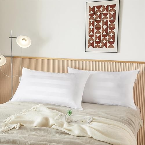 Dearfoams Almohadas de cama jacquard a rayas, tamaño King 20 x 36 pulgadas, 2 unidades Dearfoams Almohadas de cama jacquard a rayas, tamaño King 20 x 36 pulgadas, 2 unidades