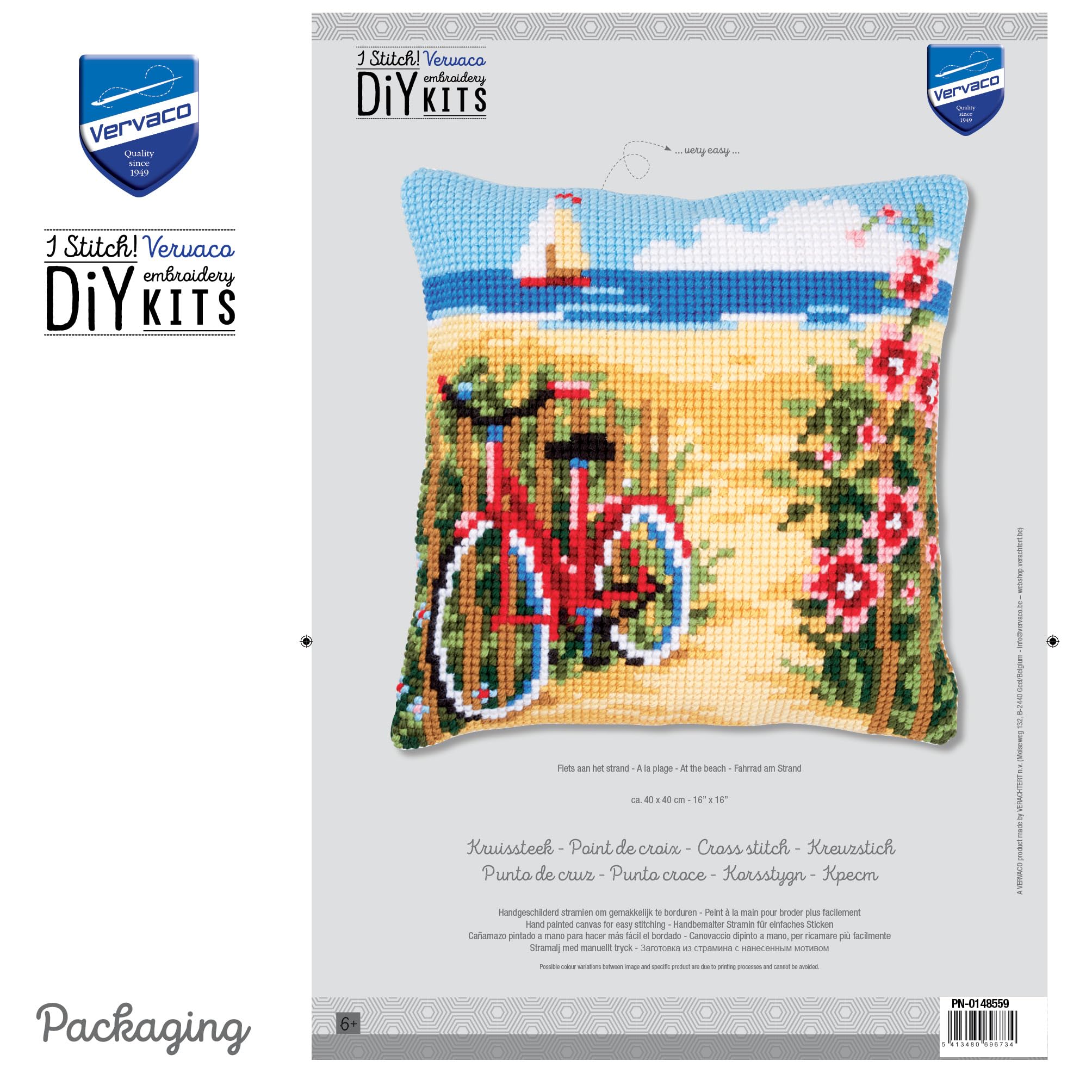 VERVACO Kit Cuscino Punto Croce in Spiaggia Set Ricamo Principianti Cuscini Gobelin Decorativi ca. 40 x 40 cm Accessori per Lavoretti Creativi DIY Casa Decor Hobby Adulti Cross Stitch