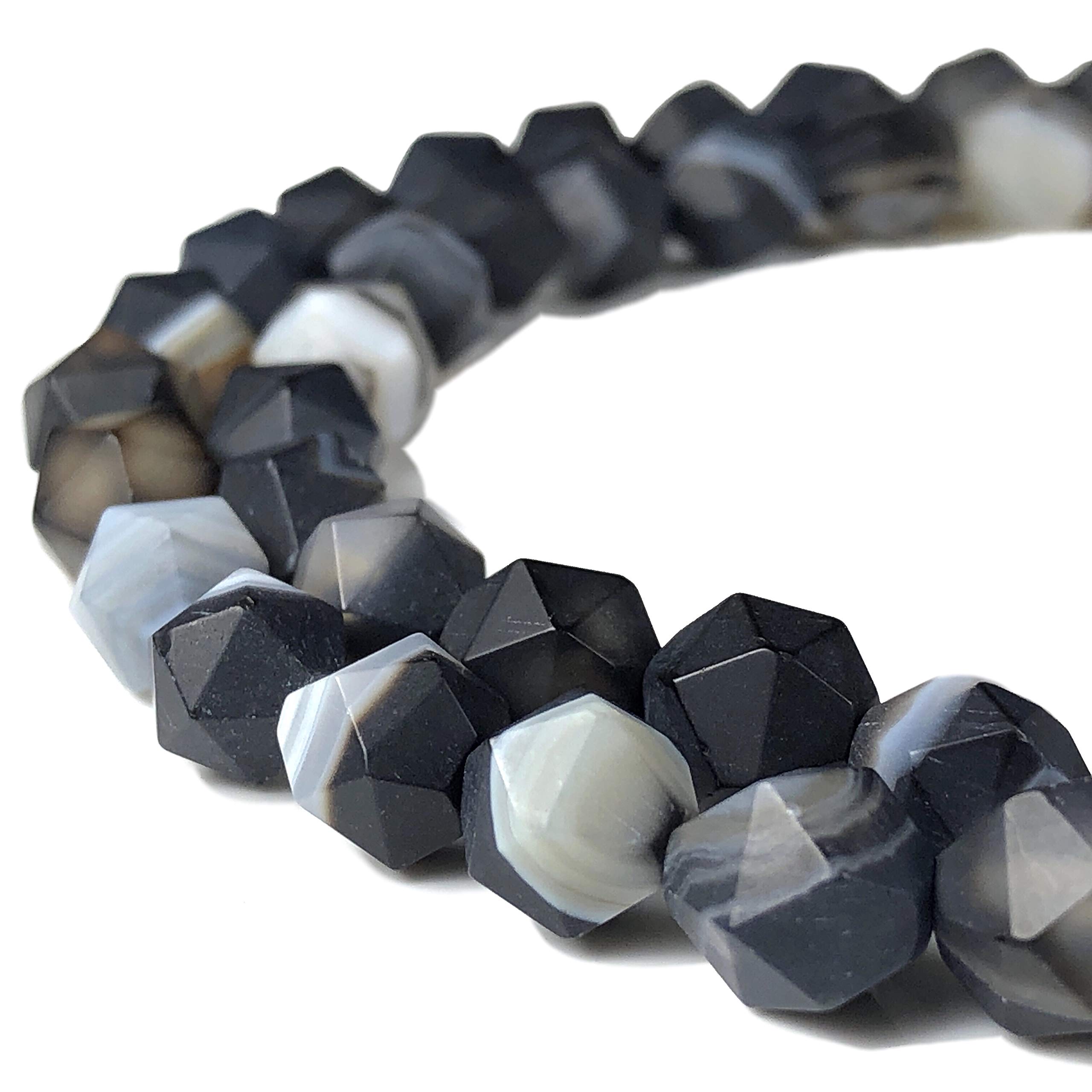 ABCGEMS Matte African Matrix-Black Sardonyx Beads (A Mesmerizing Cutting Technique That Illuminates The Brilliance of Each Bead Like Stars in The Night Sky) Stellar-Star-Cut 8mm (Non-Shiny)