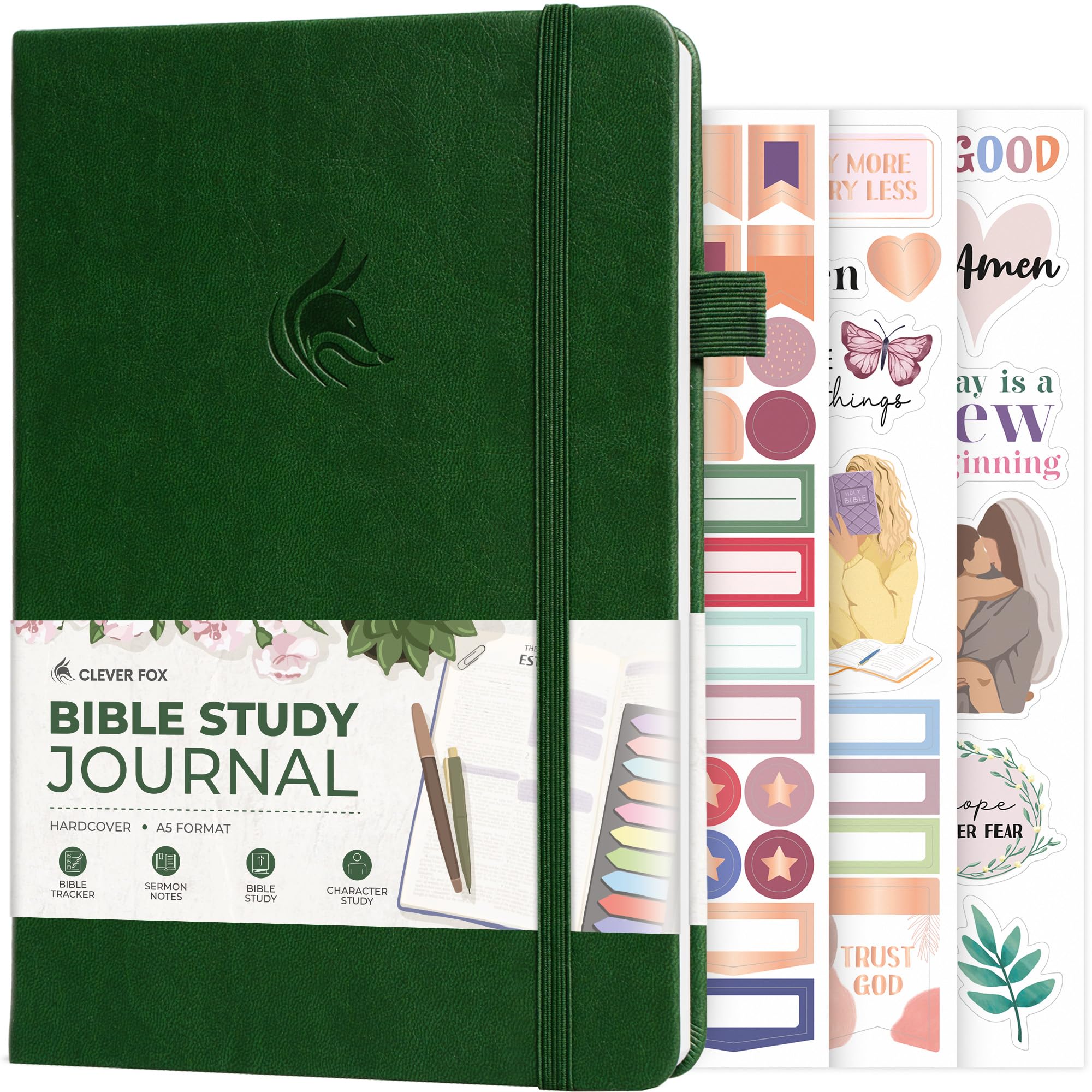 Clever Fox Bible Study Journal – Church Notes Notebook – Note Taking & Journaling Kit – Faith Based Religious Gifts & Accessories (Forest Green)