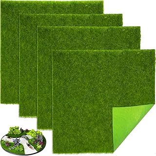 4PCS Fake Grass Mat, 15 x 15cm Miniature Artificial Model Grass, Green Static Turf Grass Lawn, For Dollhouse, Toy Farm, Landscape Models, DIY Garden Decor, Fake Lawn Ornament for Indoor Outdoor Use