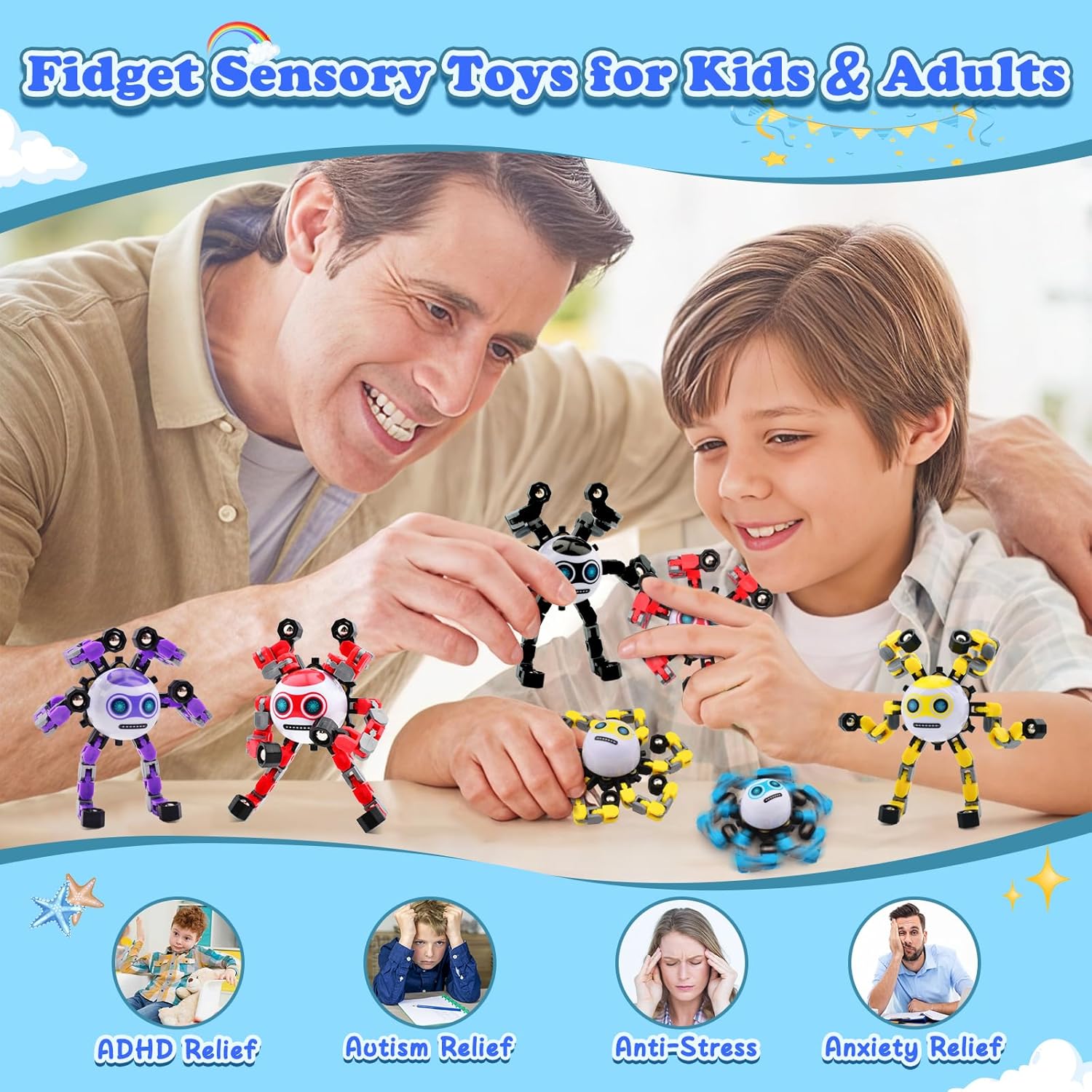 3 PCS Easter Basket Stuffers Transformable Fidget Spinners Toys for Kids and Adults Stress Relief Autism Sensory Toy for Boys Girls Teens Cool Fingertip Gyros Birthdays Gifts for Travel Toys