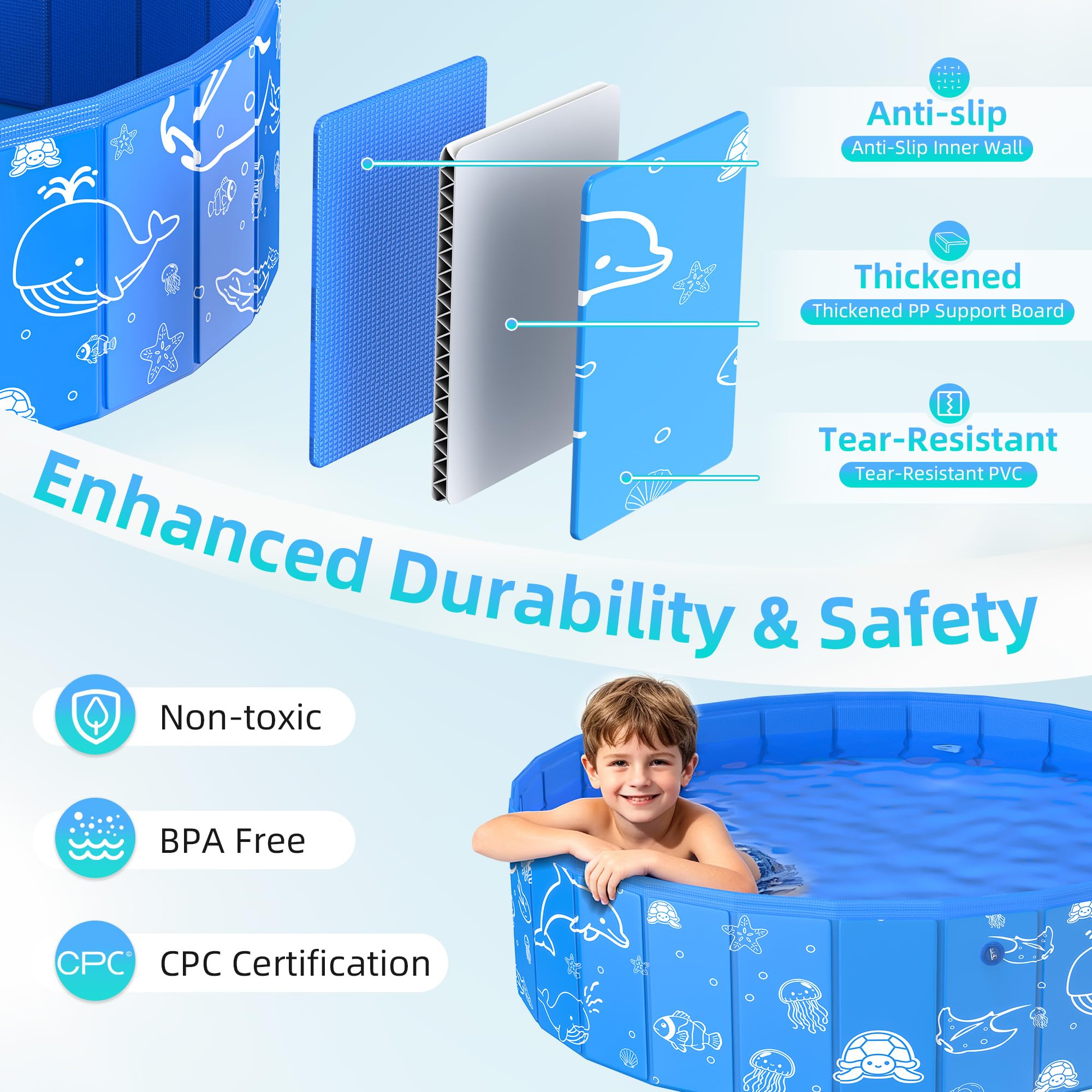 Kiddie Pool mit Baldachin, 121,9 cm faltbarer Kinder-Babypool für