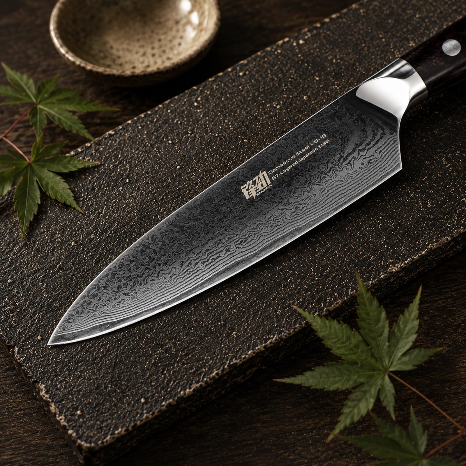FINDKING Cuchillo Chef Damasco 20 cm, Mango Ébano, Profesional Premium