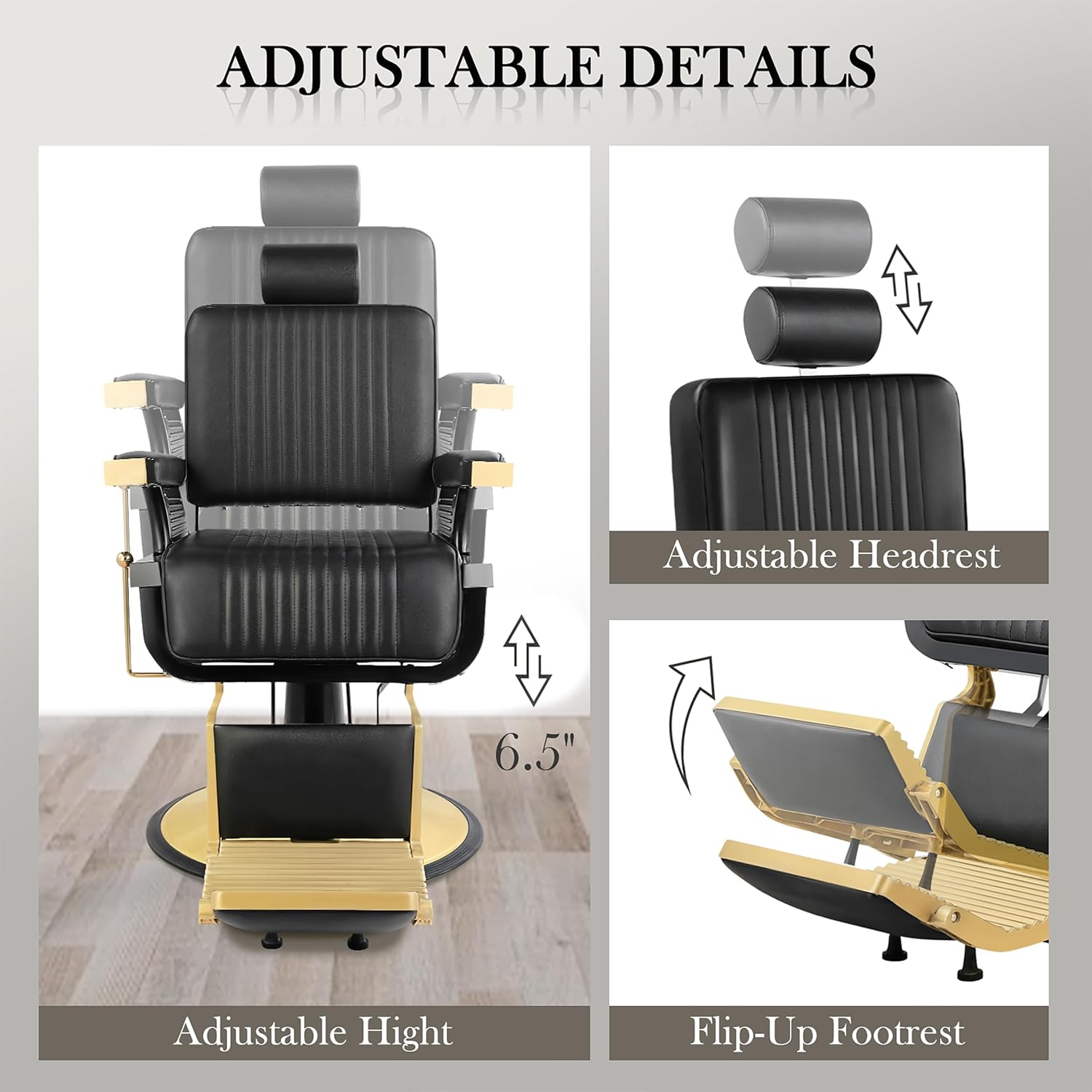 Vintage Barber Chair Heavy Duty, Recline Hair Salon Hairdresser Chair with Removable Headrest, 360 Swivel All Purpose Shampoo Beauty Salon Spa Styling Equipment for Barbershop, Black Gold