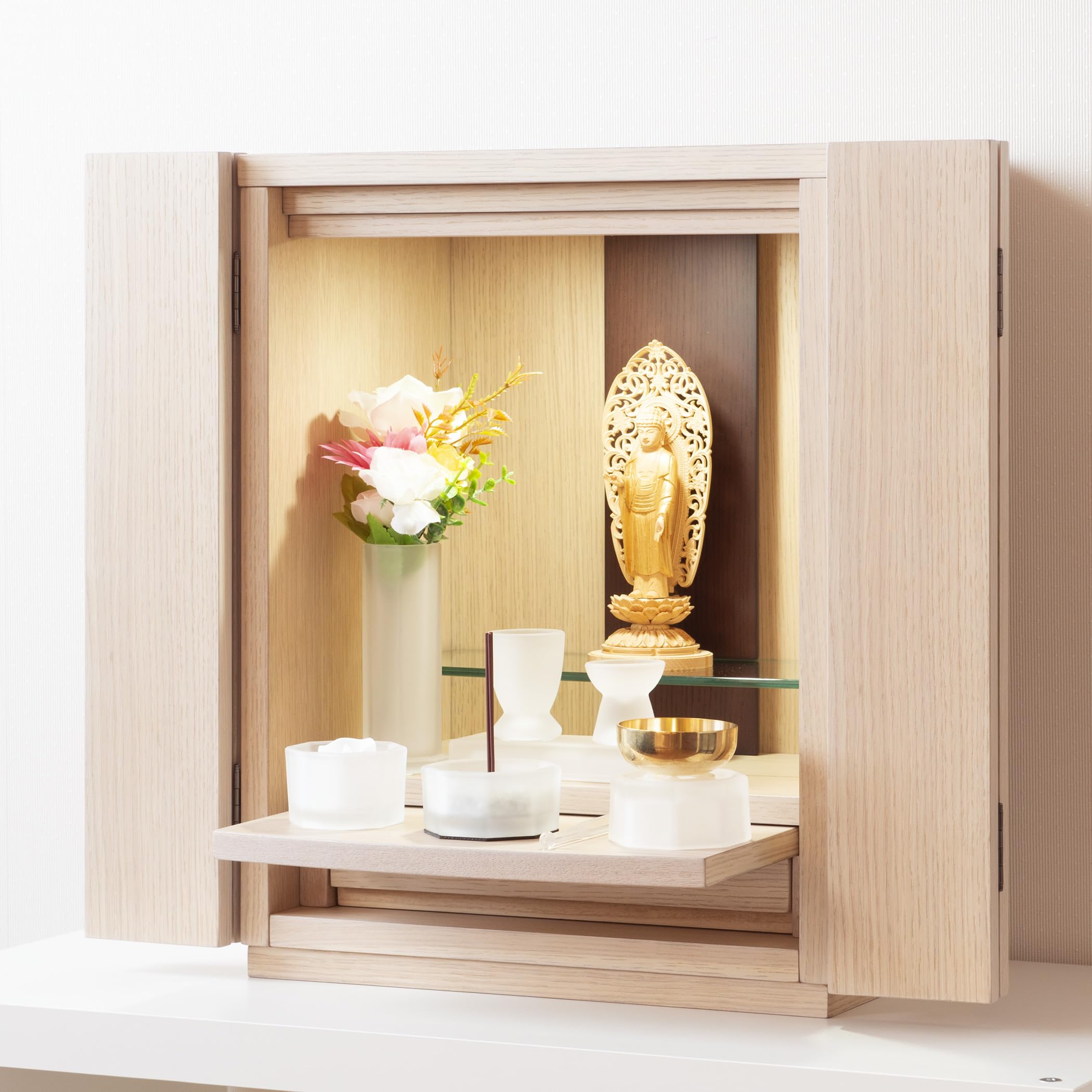 Amazon.co.jp: 仏壇・仏具10点フルセット｜高級楢材（ナラ）天然木 【5 