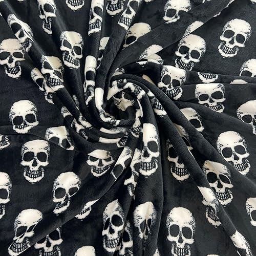 Miniatura 3 de Manta de forro polar de Halloween calaveras blancas sobre terciopelo negro suave extra grande 70 x 50 para sofá, cama, sillón o dormitorio