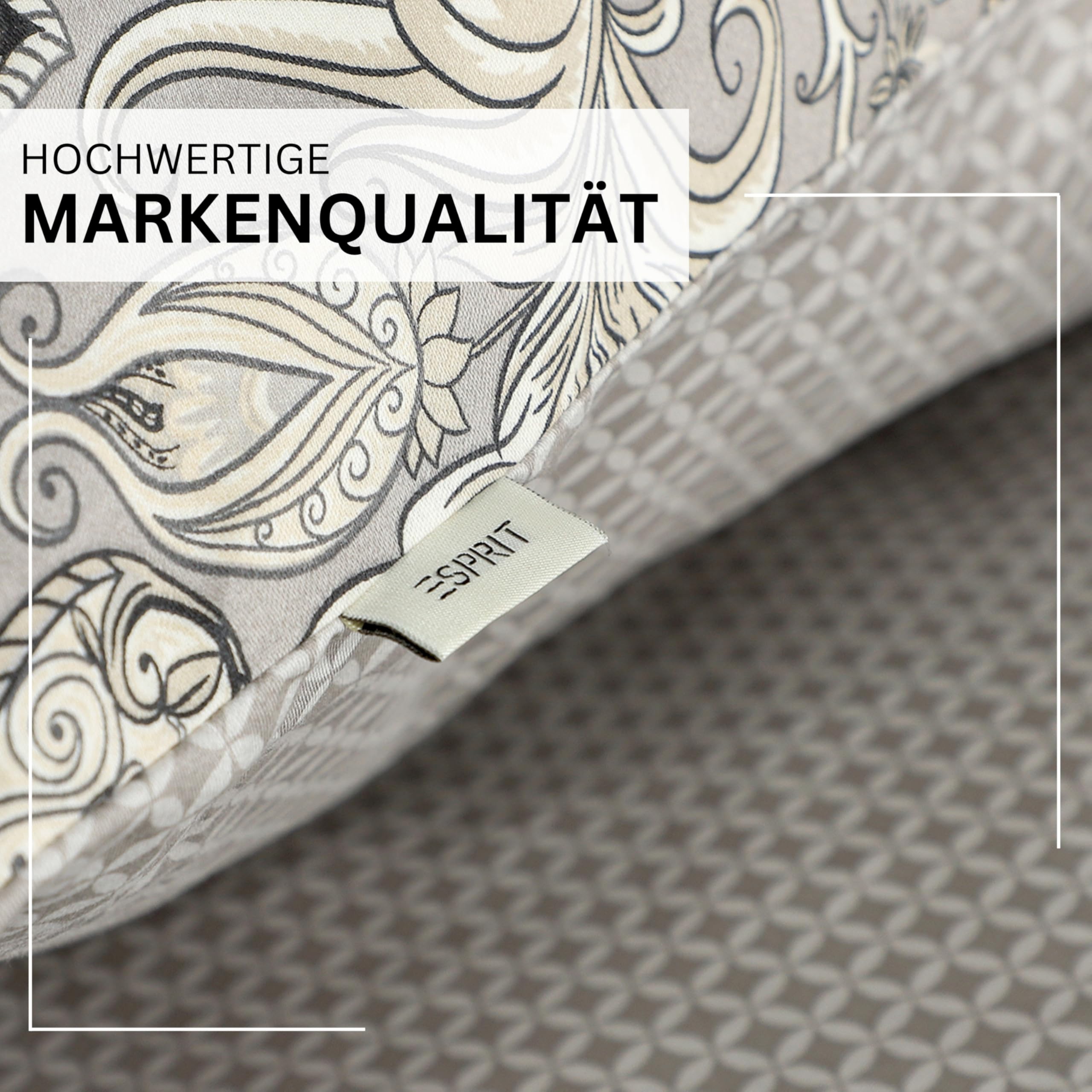 Juego de ropa de cama de satén Esprit 155x220 algodón gris - Funda nórdica de Boho Paisley + Funda de almohada 80x80 cm - Juego de ropa de cama de lujo de 2 piezas en calidad hotelera con cremallera