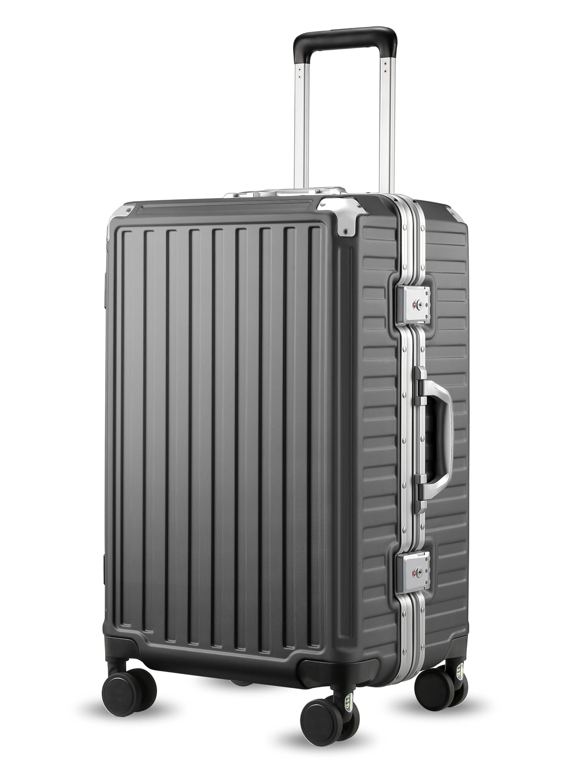 LUGGEX Checked Luggage with Spinner Wheels, 24 Inch Aluminum Frame Zipperless Polycarbonate Hard Shell Suitcase, Charcoal Metallic