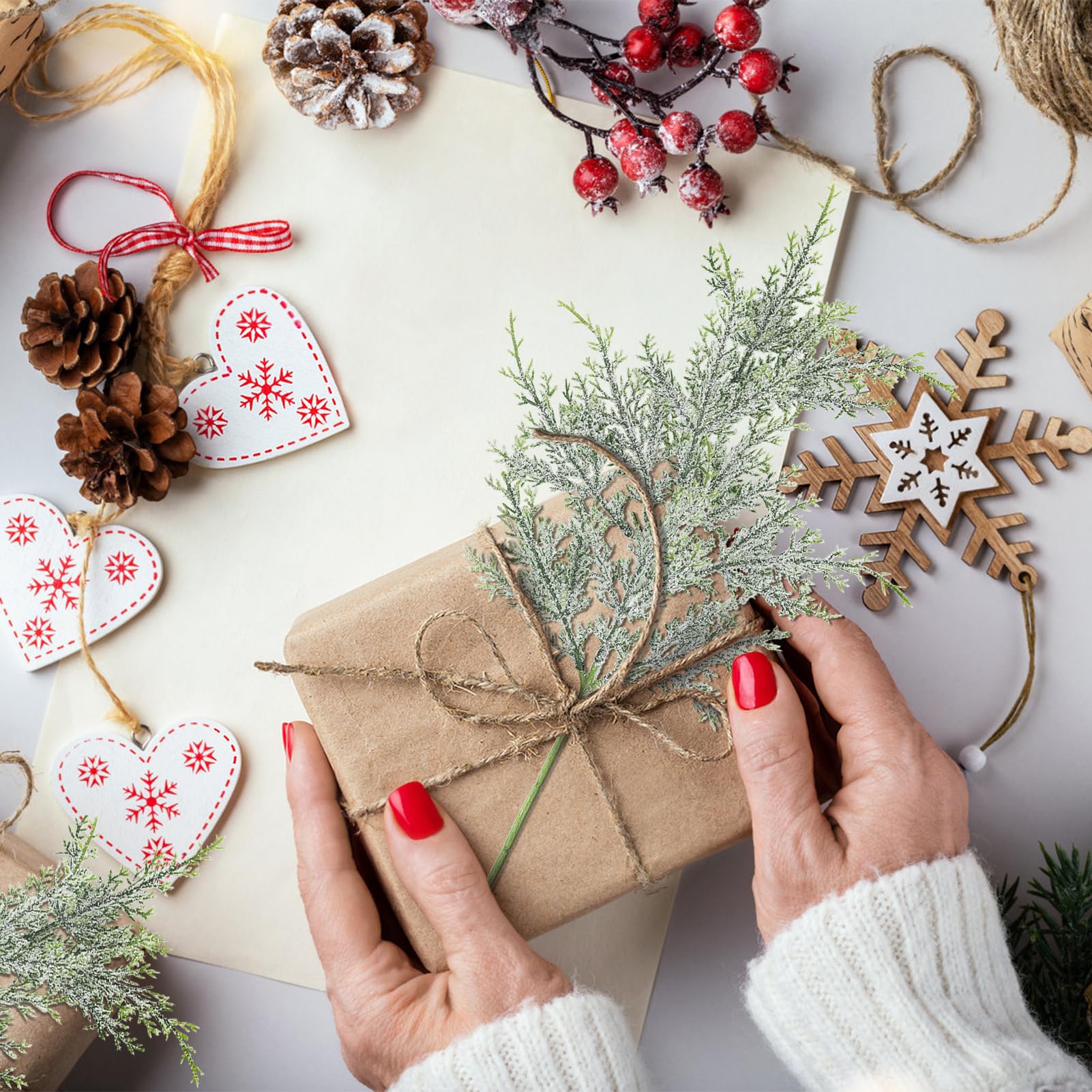 DILIBRA Künstliche schneegefrostete Tannenzweige 51,1 cm, künstliche Tannenzweige und künstliche Tannenzweige, künstliche Weihnachtsstiele für DIY Girlande, Kranz, Handwerk, Heim- und