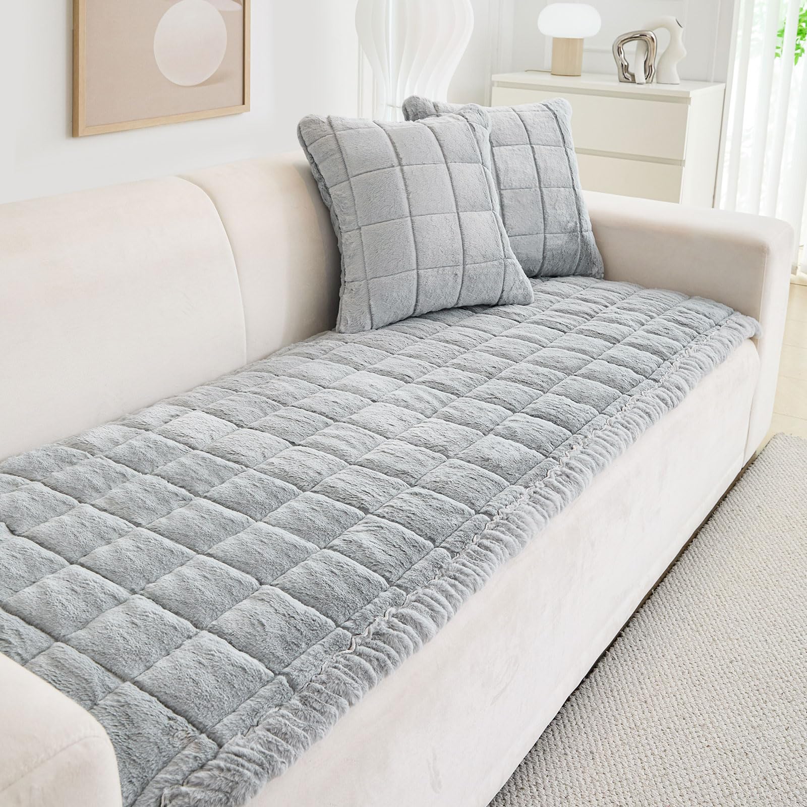 ShowyLive Sofa Covers 1 2 3 4 Seater Non Slip Sofa Slipcovers Super Soft & Thick Corduroy Sofa Cushion Covers Sofa Protectors from Pets/Kids/Dogs(Dark Grey, 28 * 59 inch/70 * 150CM) — view 19