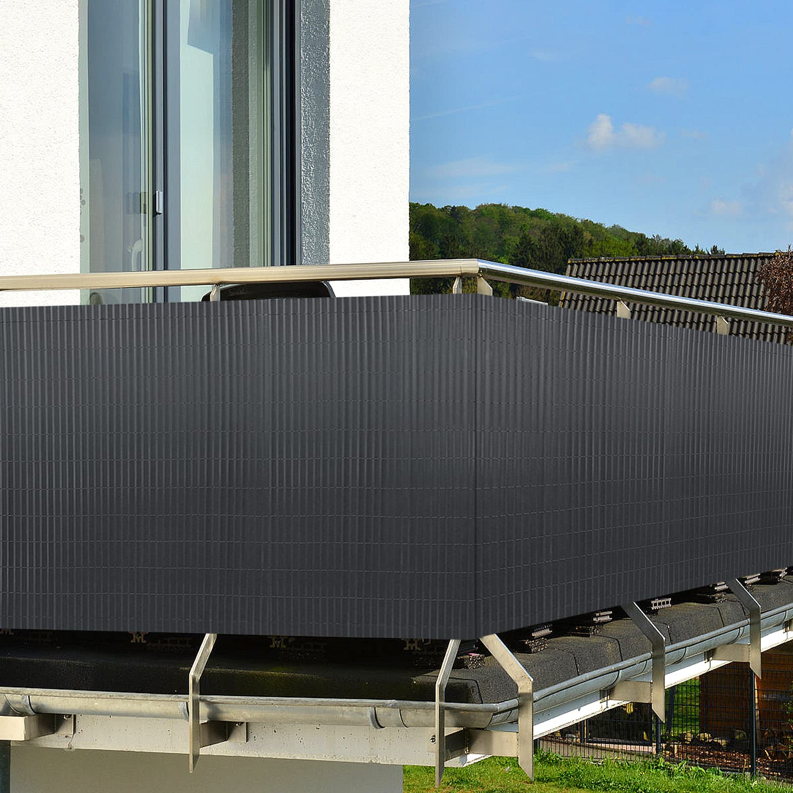 FIVMEN Canniccio PVC Recinzione 120x500cm Tappetino Privacy per Balcone con Fascette Recinzioni e Decorazioni Protezione dal Vento Impermeabile Senza Foratura, Antracite