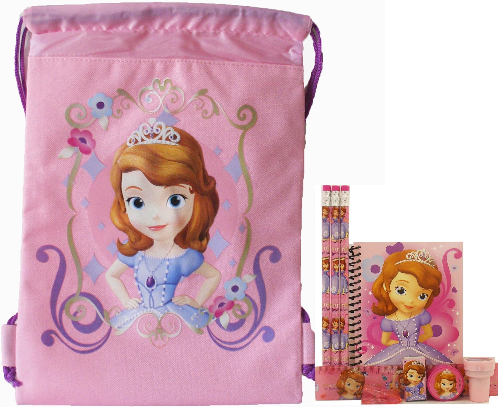 Disney Princess Sofia Pink Drawstring Bag and Stationery Set
