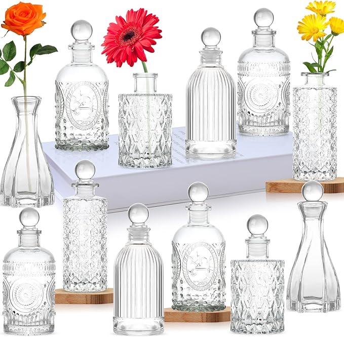 Glass Vase Bud Vase in Bulk Set of 12 with Glass Stoppers