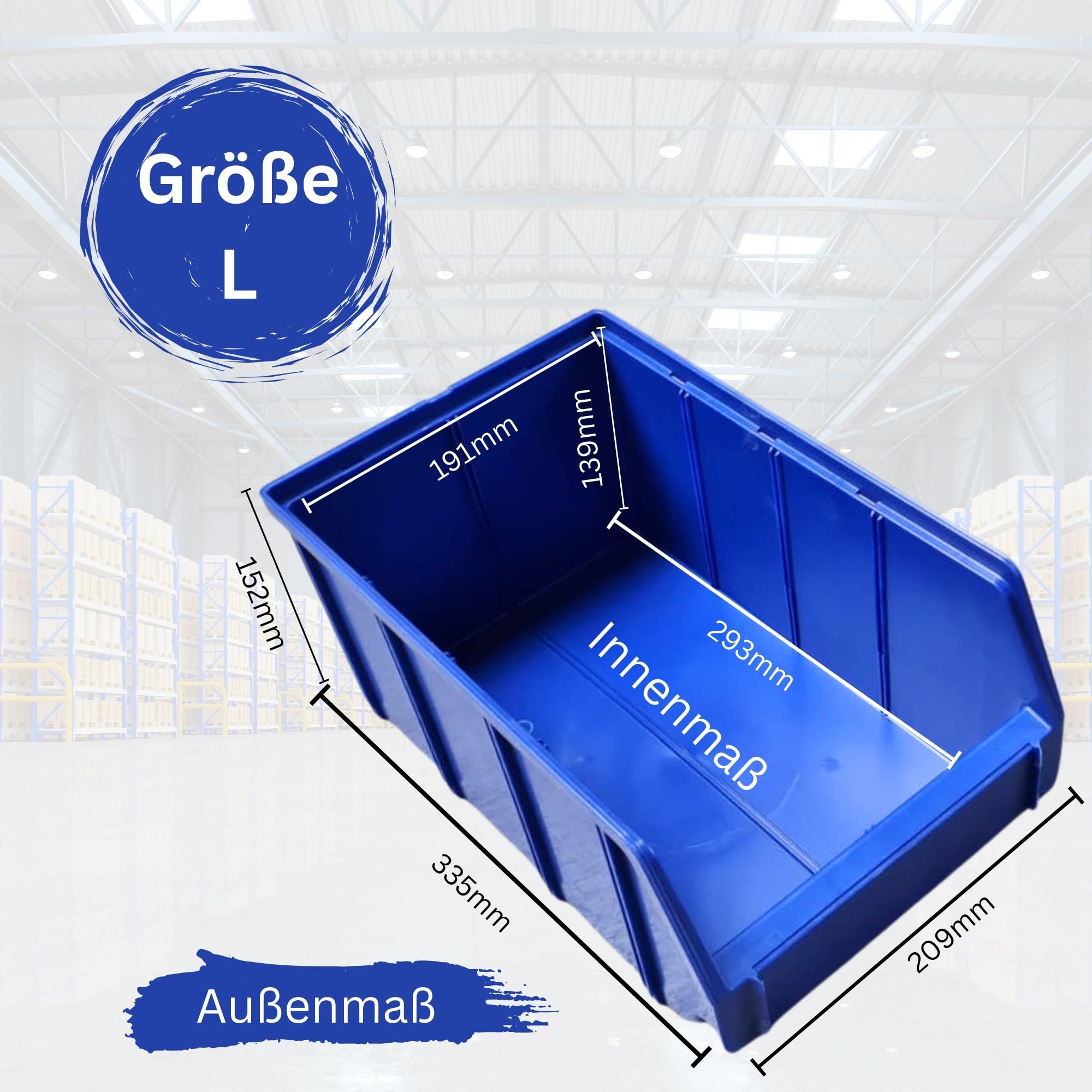 15 Stapelboxen Größe 4 Blau – Robuste Lagerboxen 335×209×152mm für Werkstatt, Schrauben & Kleinteile – Sichtlagerkästen stapelbar