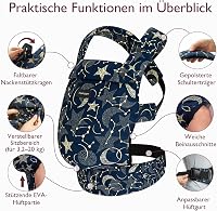 Momcozy Ergonomikus Babahordozó - 3-20 kg, Könnyű, Kényelmes, Csillagos Éjszaka Mintával, Szabadkezes Szülőséghez, Egyszerű Használat 5