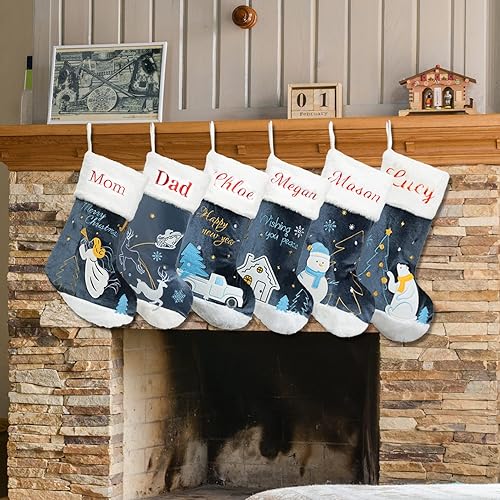 Miniatura 8 de GEX Calcetines de Navidad personalizados para la familia, 2023, 20 pulgadas, nuevo nombre personalizado, decoración clásica bordada para chimenea,