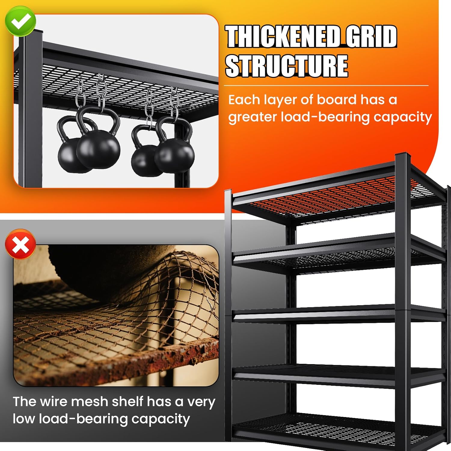 Garage Shelving Heavy Duty, Garage Storage Shelves 3000LBS Industrial Shelving Unit, Adjustable Metal Shelving, Steel Garag Organizer, Rack Shelf for Basement (1, 72 ”H×46”W×20.1”D)
