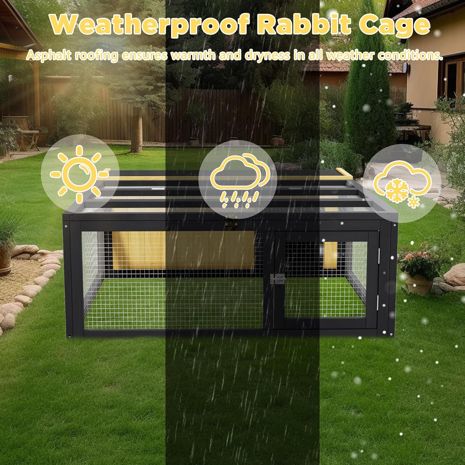 Large Tortoise Hidden Habitat Enclosure Wooden Turtle House Indoor Outdoor with Openable Roof & Ventilating Wire Fence for Small Animals Outside Garden Backyard (Wood2)