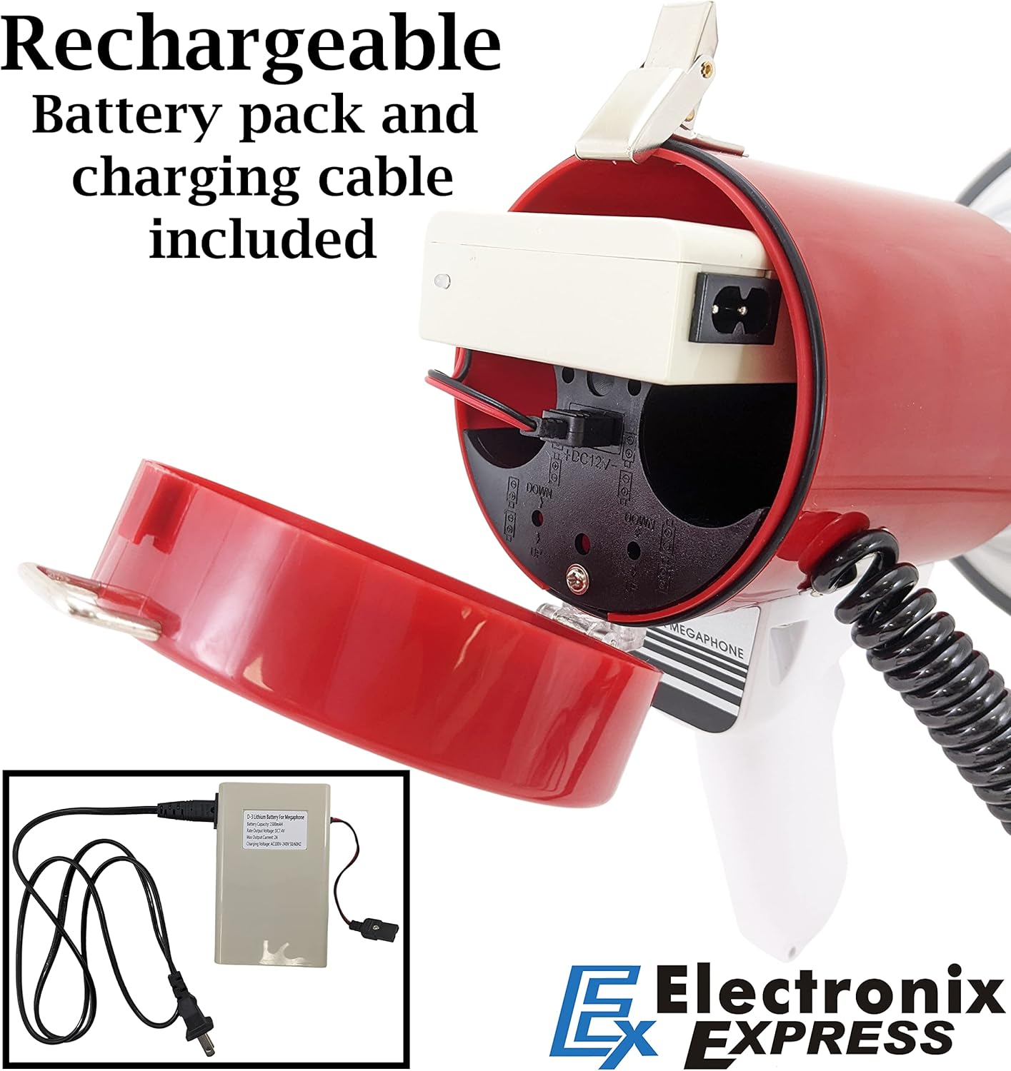 EX ELECTRONIX EXPRESS Rechargeable 50 Watt Loud Megaphone with Siren Bullhorn Speaker Outdoor Portable Amplifier