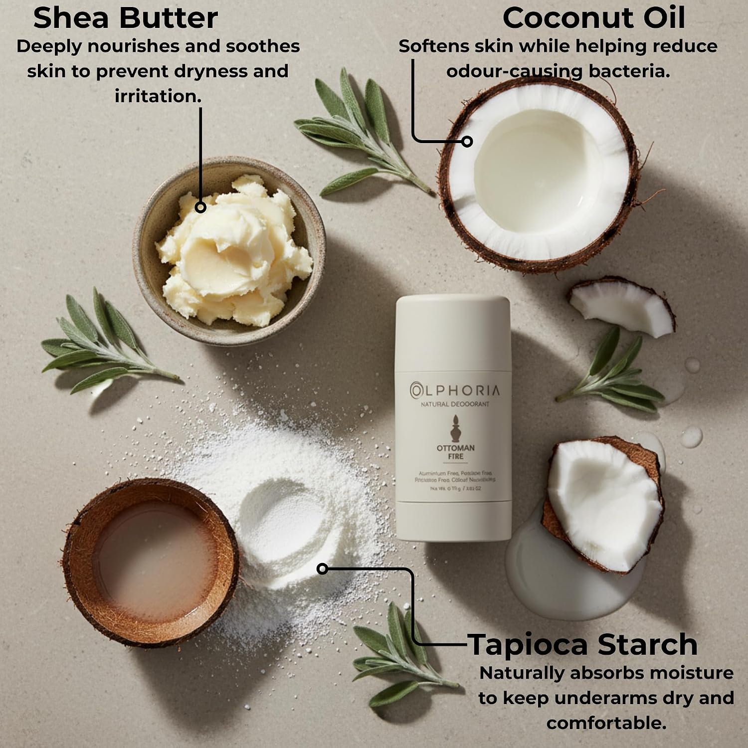 Natural Deodorant Stick | Perfume-Grade Fragrance | Zinc Ricinoleate Odor Neutralizer | Shea Butter & Coconut Oil | Aluminum Free | Paraben Free | Phthalate Free | OTTOMAN FIRE 75g
