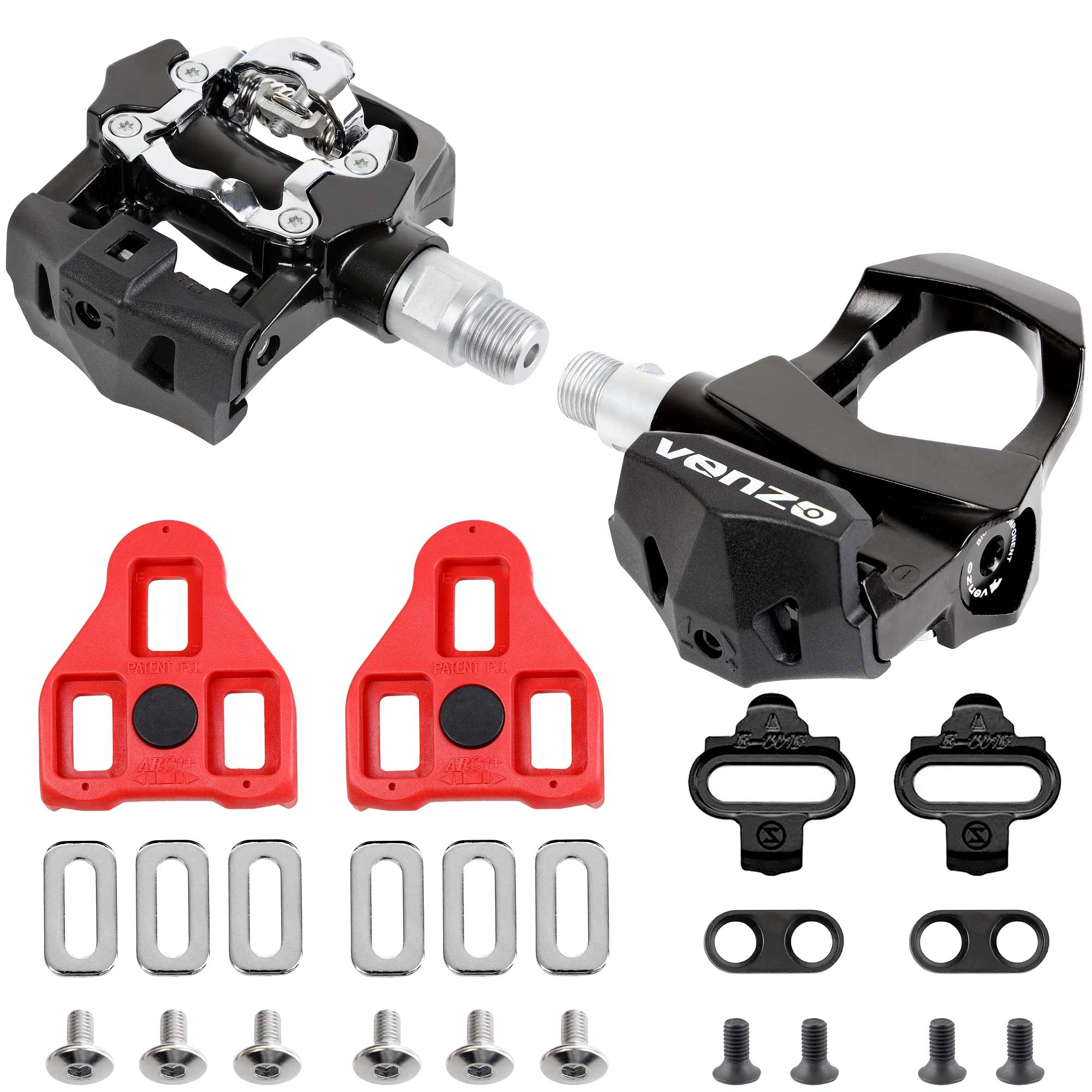 VENZO Pedali 3 in 1 Look Delta, Toe Cage, SPD Spin Bike – Compatibile con Peloton Shimano SPD – Fitness Exercise Indoor Cycling Pedals