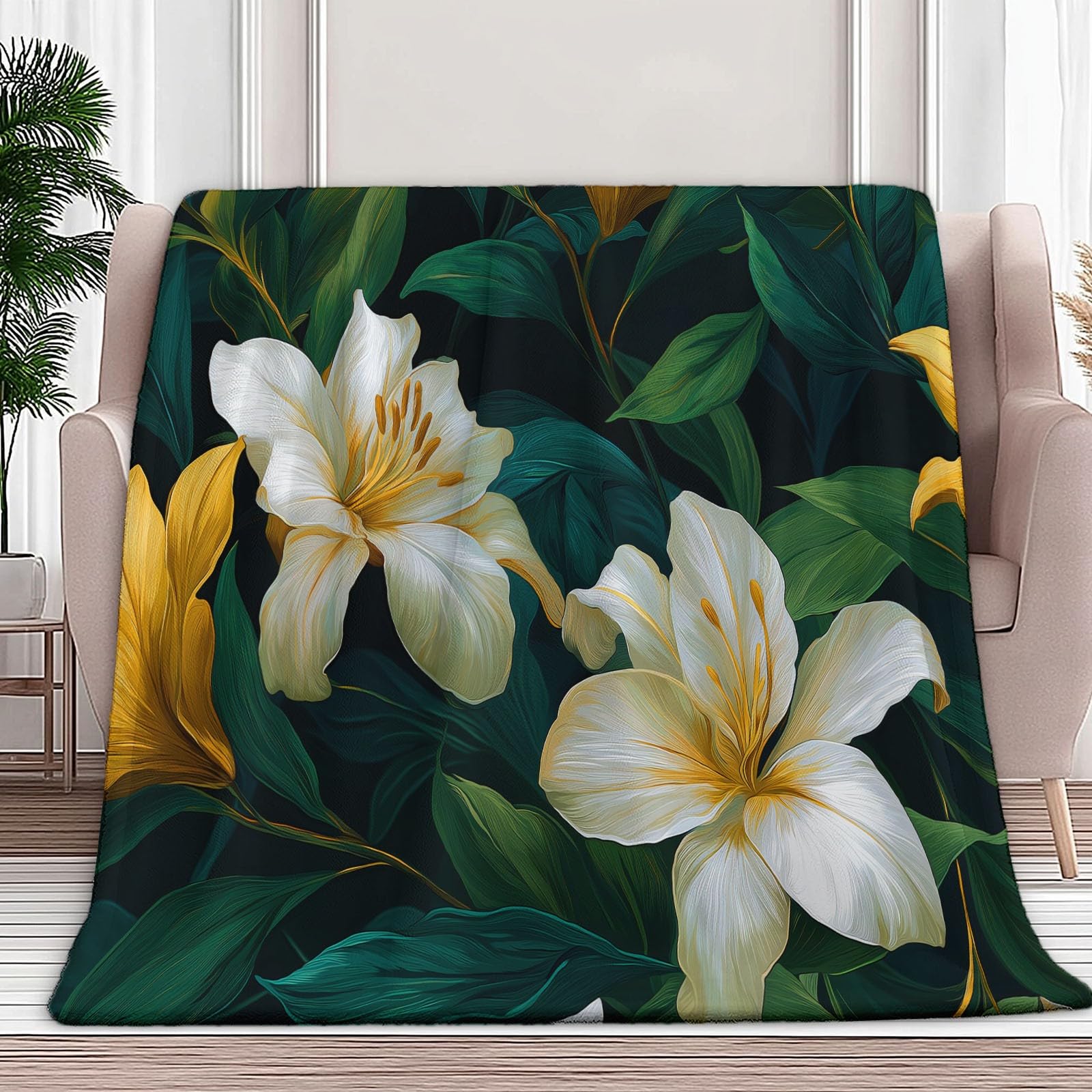 Couverture d'automne hiver plaid polaire vert foncé imprimé fleurs de lys 200x230 cm