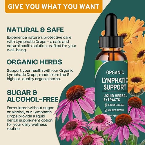 Miniatura 3 de Limpieza de desintoxicación linfática y apoyo inmunológico, gotas de drenaje linfático - Suplementos de drenaje linfático con equinácea, diente de