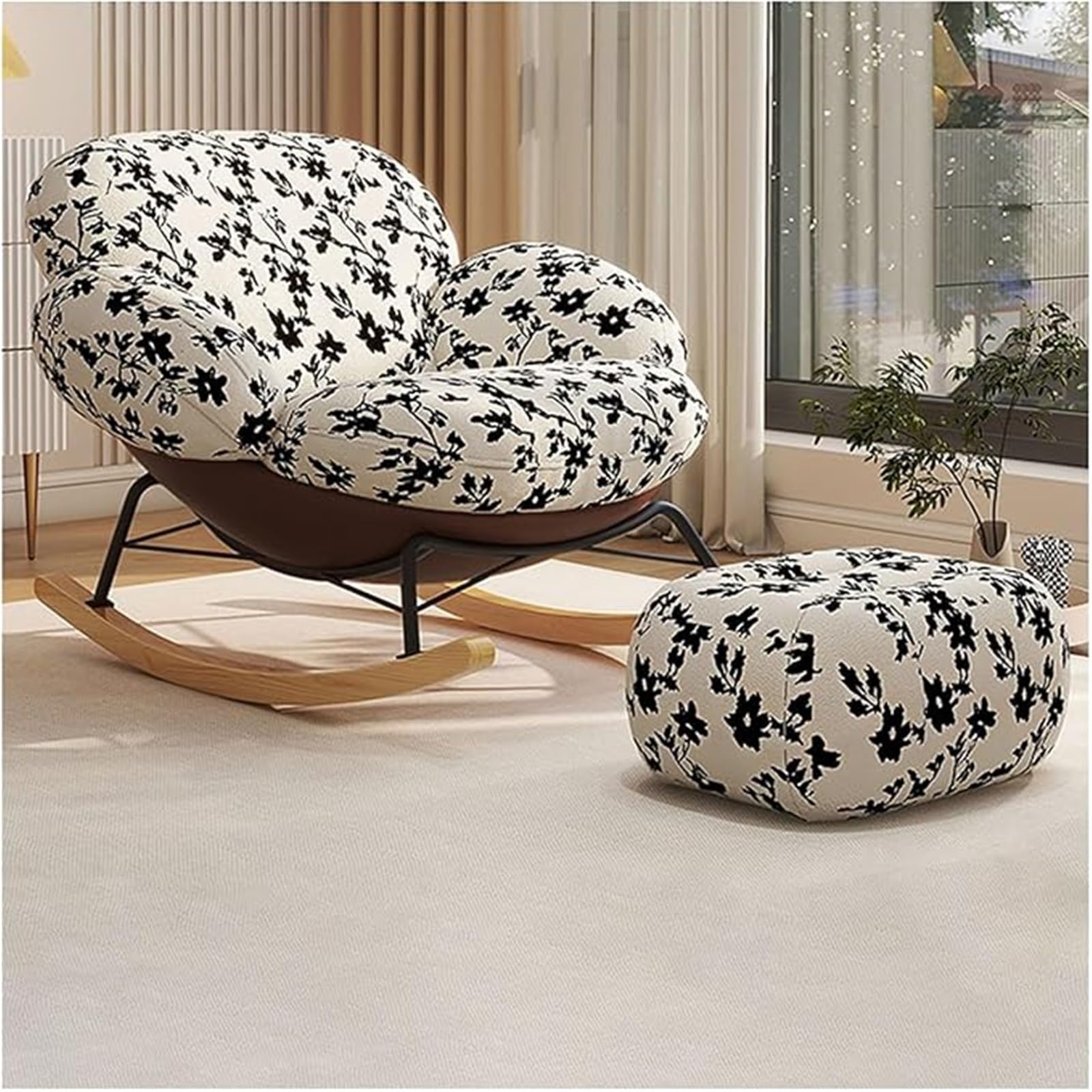 Fauteuil à bascule moderne assise douce rocking chair dossier haut