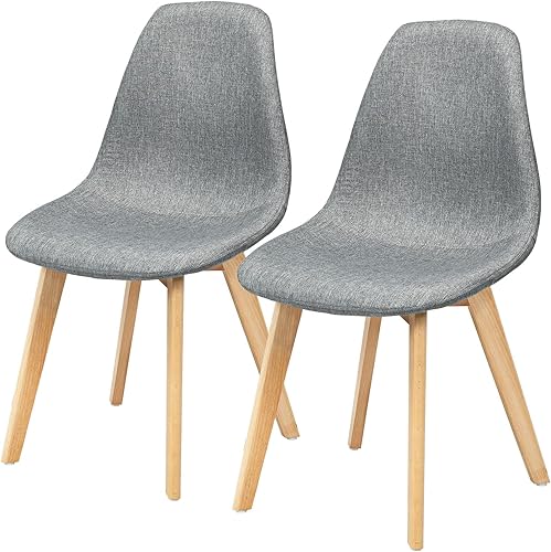 Giantex Juego de 2 sillas de comedor de cocina silla de asiento moderna de tela con patas de madera sillas sin brazos de mediados de siglo para