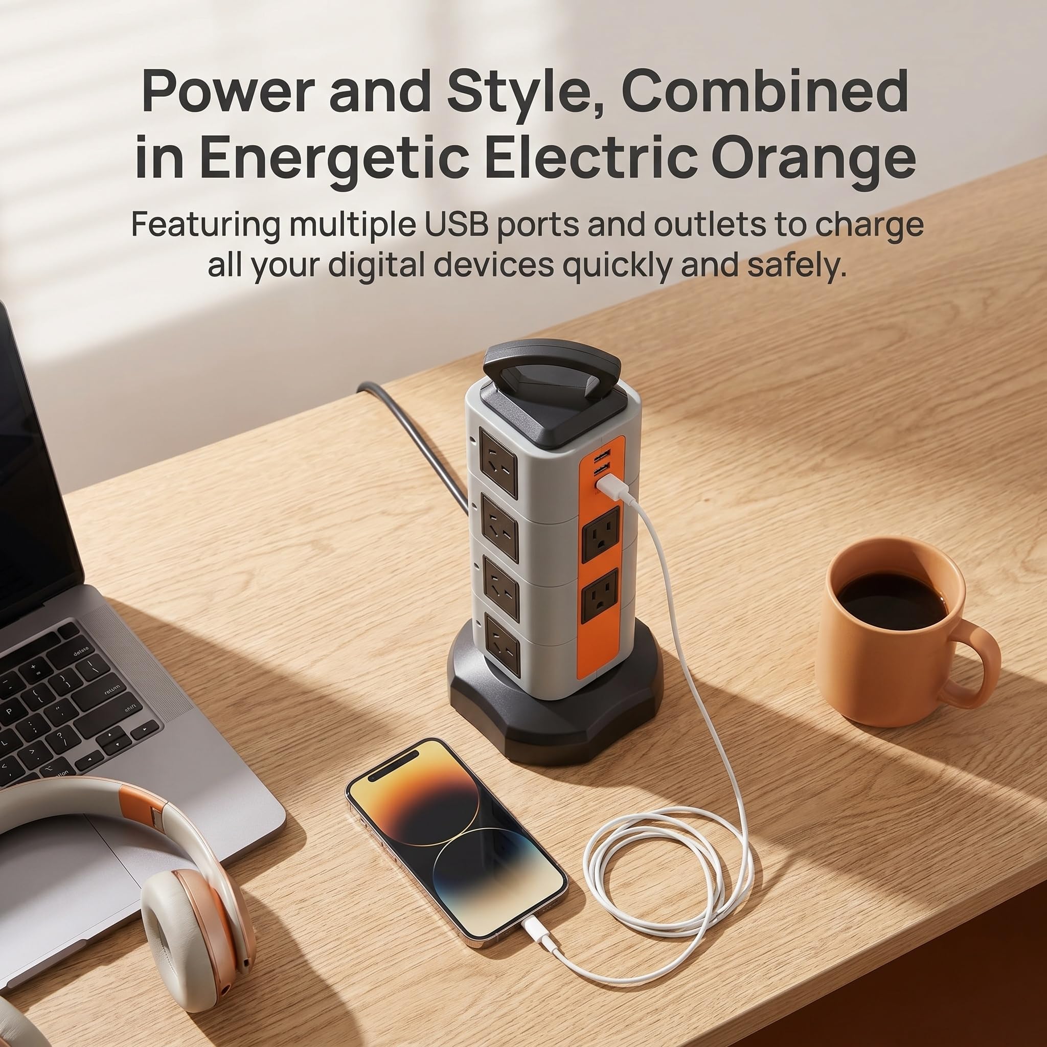 Multipresa con Protezione da Sovratensione E Porte USB - Stazione di Ricarica Multi-Dispositivo E Presa di Prolunga con Spina Americana per La Sicurezza di Casa E Ufficio.