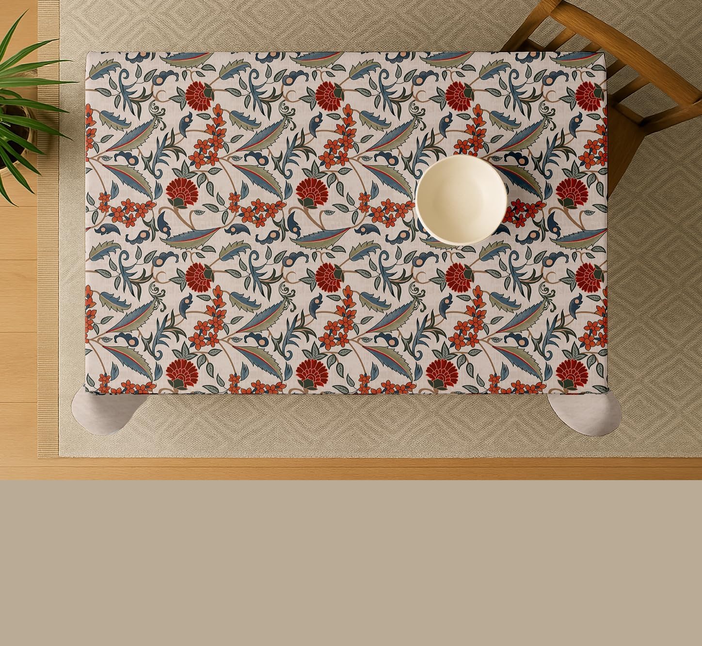 Leaves Design Tablecloth- White 60x60 Inch Cotton Twill Dining Table Cover, Perfect for 4 Seater Tables, Durable, Protective & Washable, Ideal for Everyday Use, Festive Occasions & Gathering