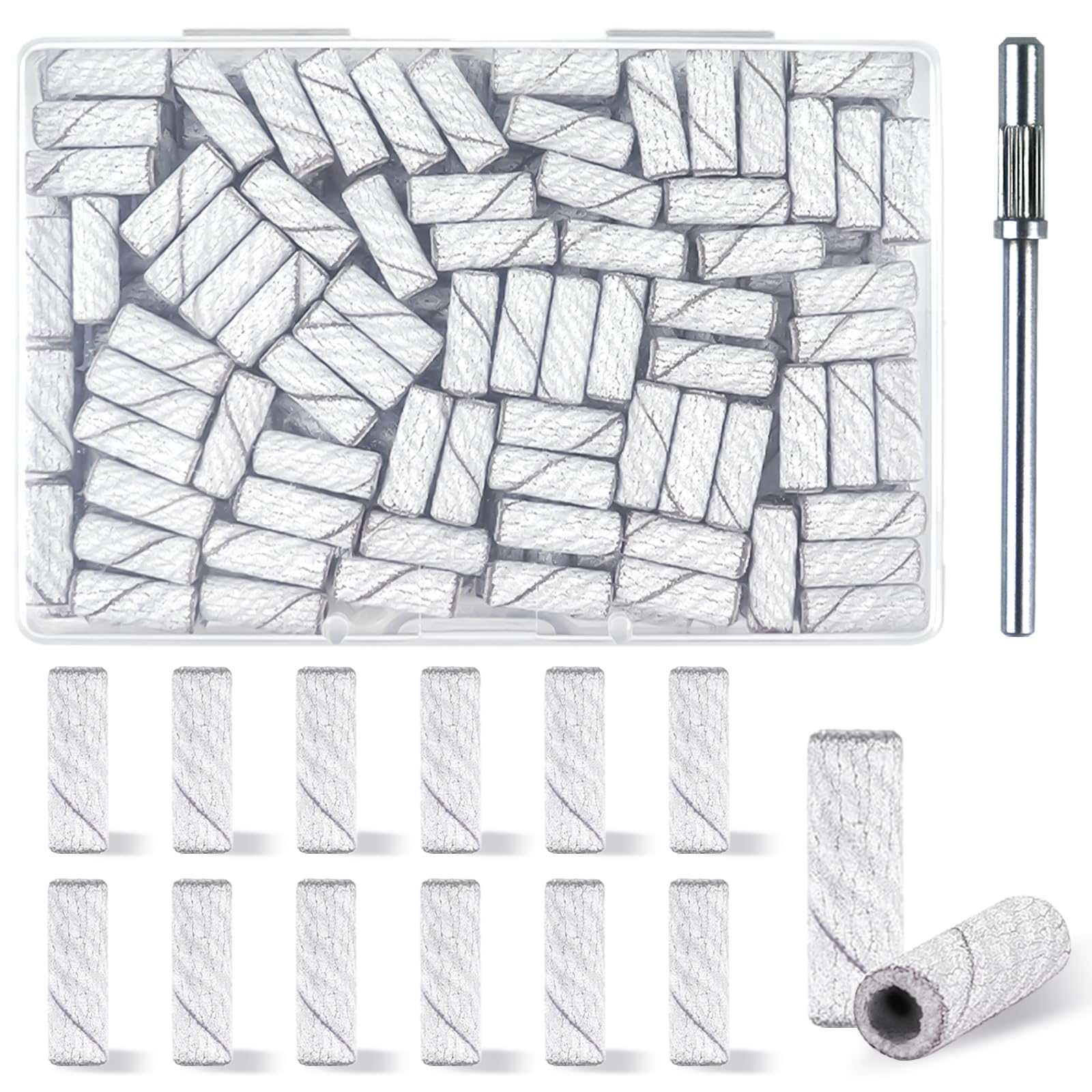 100 Pcs 240 Grit White Small Sanding Bands Nail Drill Bit,Nail Drill Bits,Extreme Fine Grit mini Sanding Band,Nail Bits,Upgrade 3.1mm Mandrel Bits,