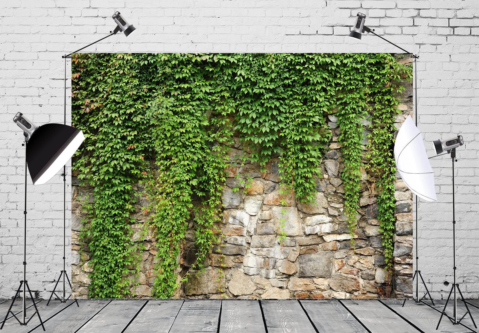 BELECO 10x8ft Tessuto Foglie Verdi Parete Sfondo Muro Vecchio Muro di Pietra con Foglie Verdi Vite Giardino Primavera Natura Sfondo Verde Banner Sfondo Decorazione Domestica Matrimonio Compleanno