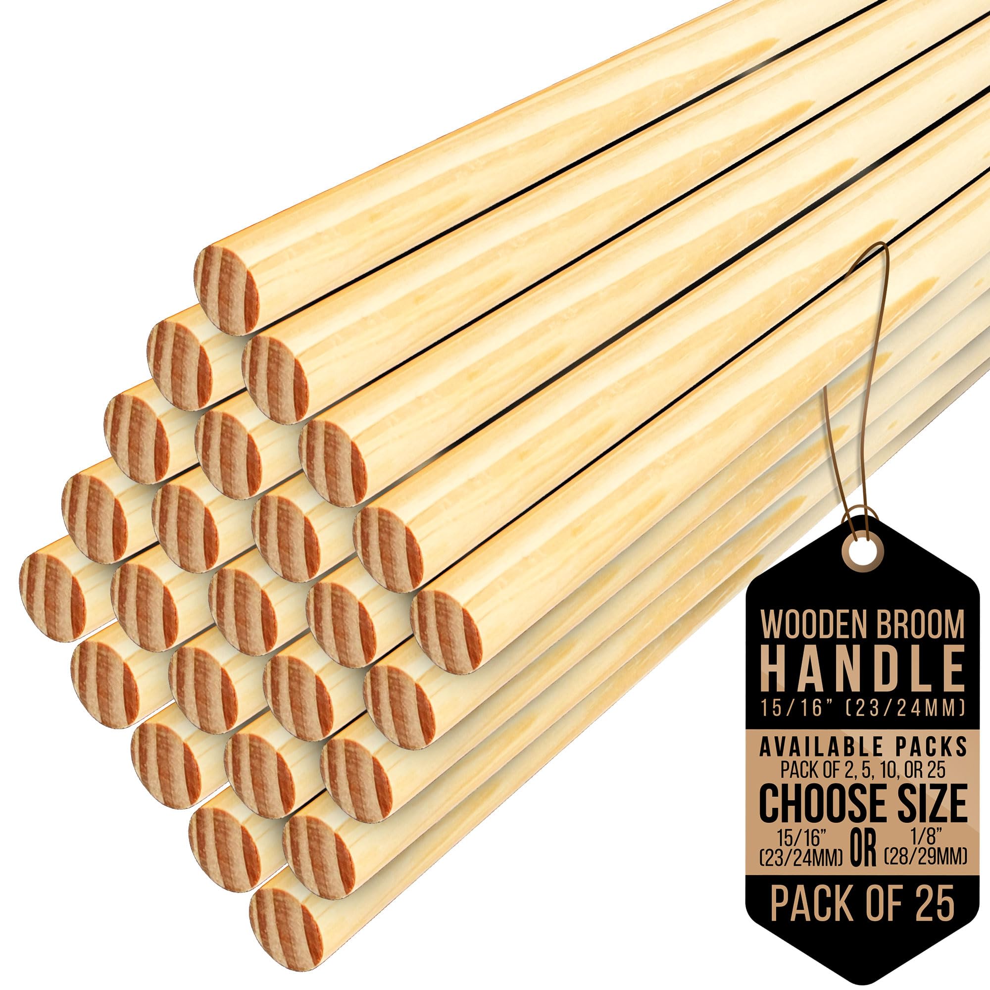 Tdbs The Dustpan And Brush Store Pack Of 25 Wooden Broom Handle – Multipurpose Garden Broom Shaft, Mop Handle, Broomstick Brush Pole, Plant Support Wooden Sticks For Garden - 120Cm Long Stick (, 15/16" (23/24Mm)